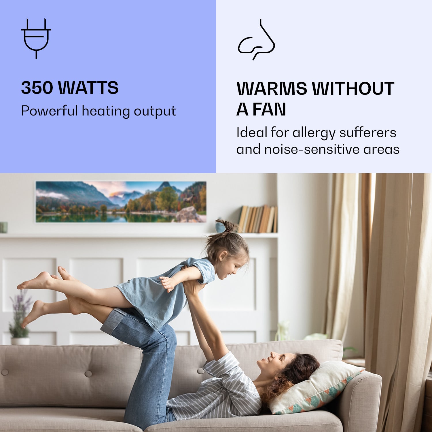 Klarstein Wonderwall Air Art Smart, infračervený ohrievač, 120 x 30 cm, 350 W, more – Obrázok 5