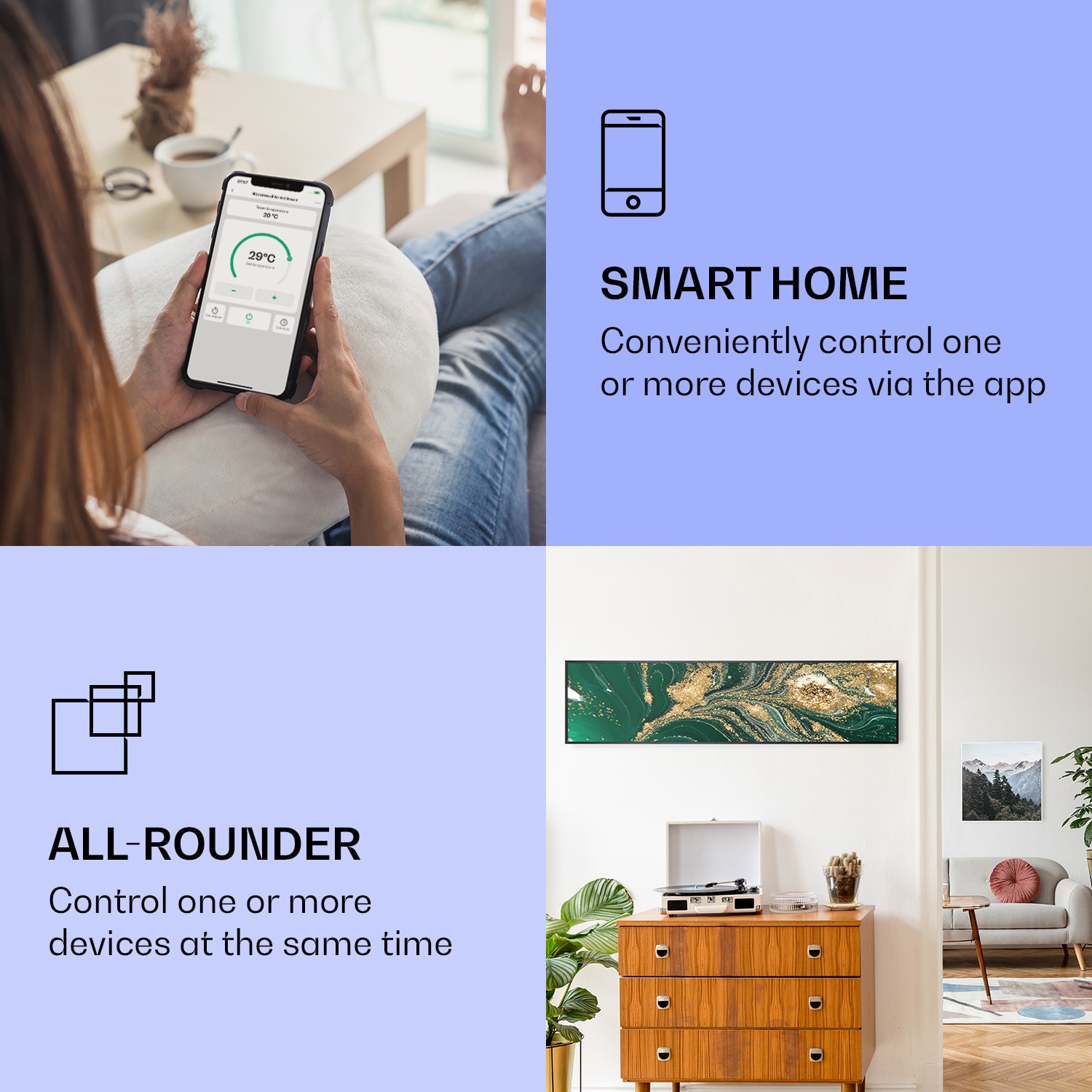 Klarstein Wonderwall Air Art Smart, infračervený ohrievač, 120 x 30 cm, 350 W, vír – Obrázok 2