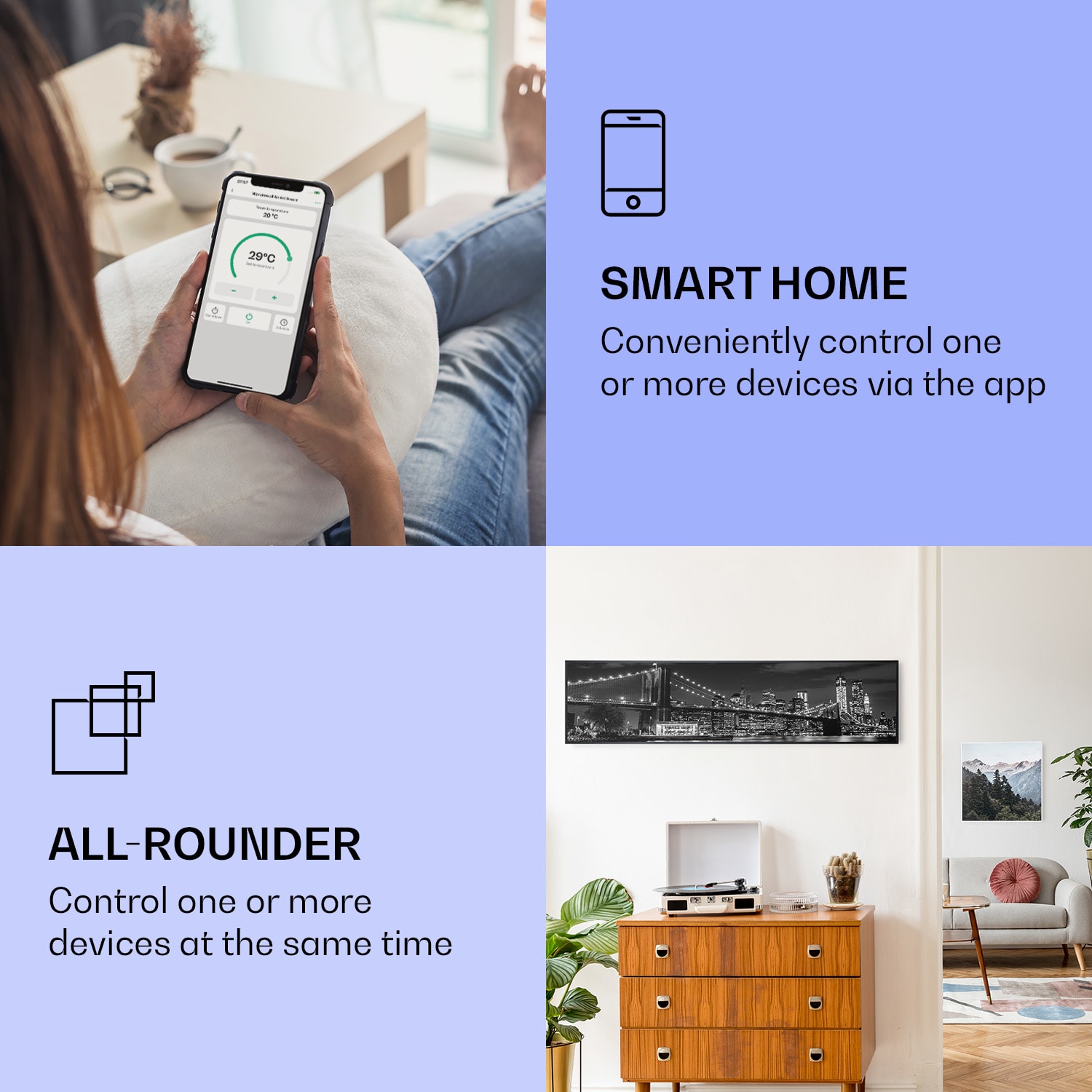 Klarstein Wonderwall Air Art Smart, infračervený ohrievač, 120 x 30 cm, 350 W, most – Obrázok 2