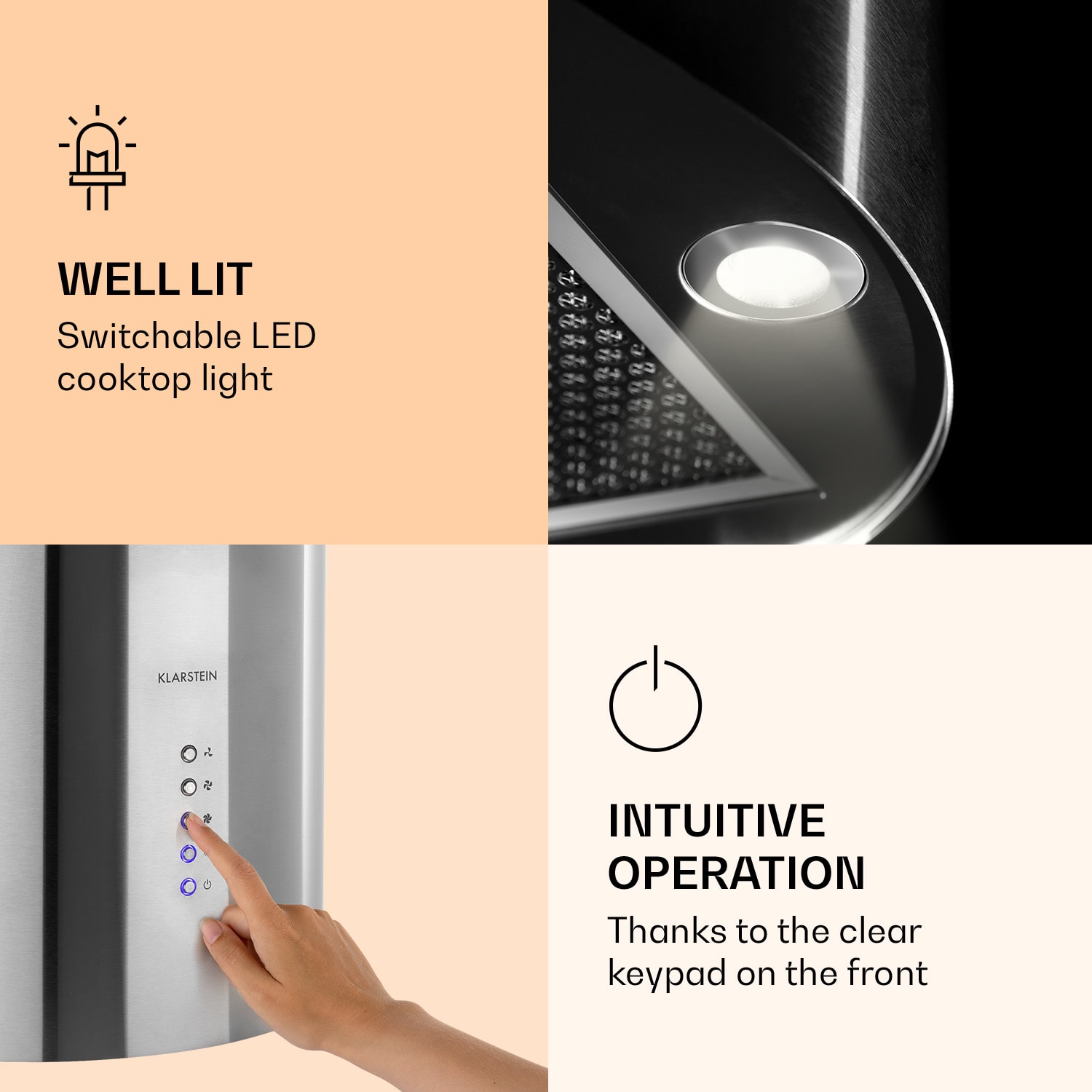 Klarstein Barella, digestor, 38 cm, 557 m³/h, LED, biely – Obrázok 3