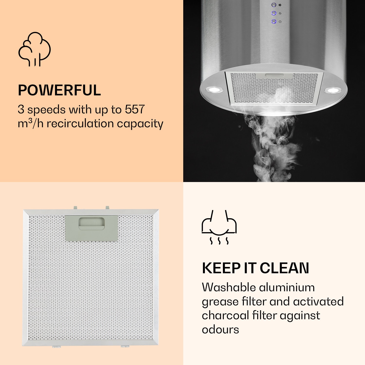 Klarstein Barella, digestor, 38 cm, 557 m³/h, LED, biely – Obrázok 4