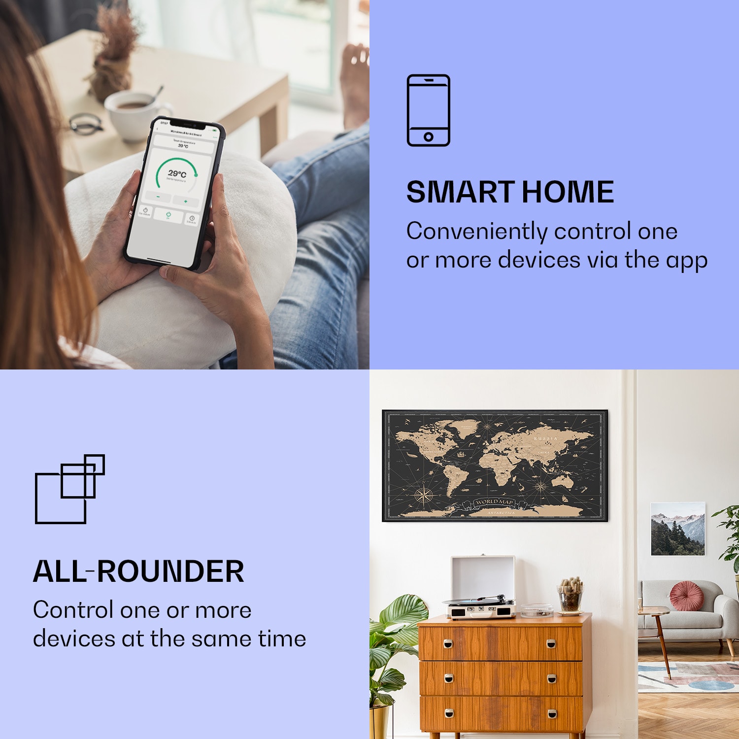 Klarstein Wonderwall Air Art Smart, infračervený ohrievač, 120 x 60 cm, 700 W, nočná mapa – Obrázok 2