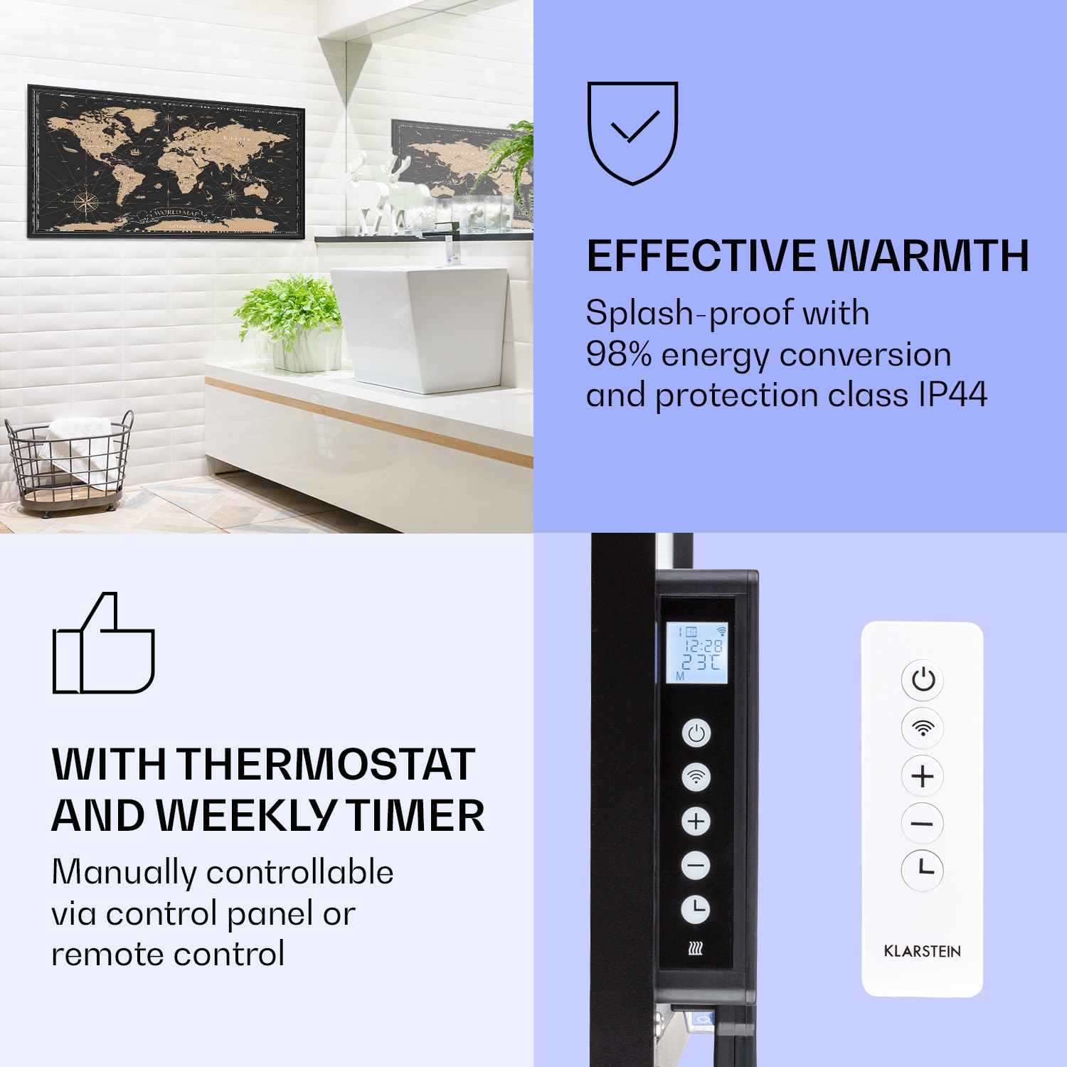 Klarstein Wonderwall Air Art Smart, infračervený ohrievač, 120 x 60 cm, 700 W, nočná mapa – Obrázok 4