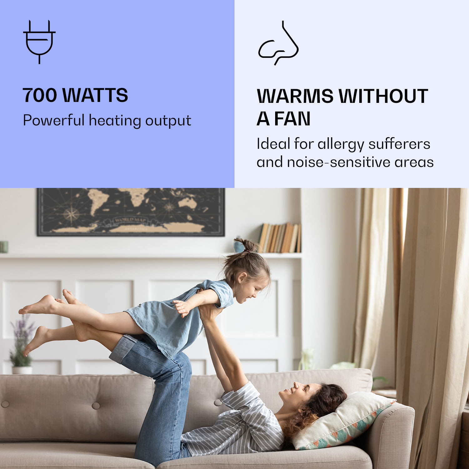 Klarstein Wonderwall Air Art Smart, infračervený ohrievač, 120 x 60 cm, 700 W, nočná mapa – Obrázok 5