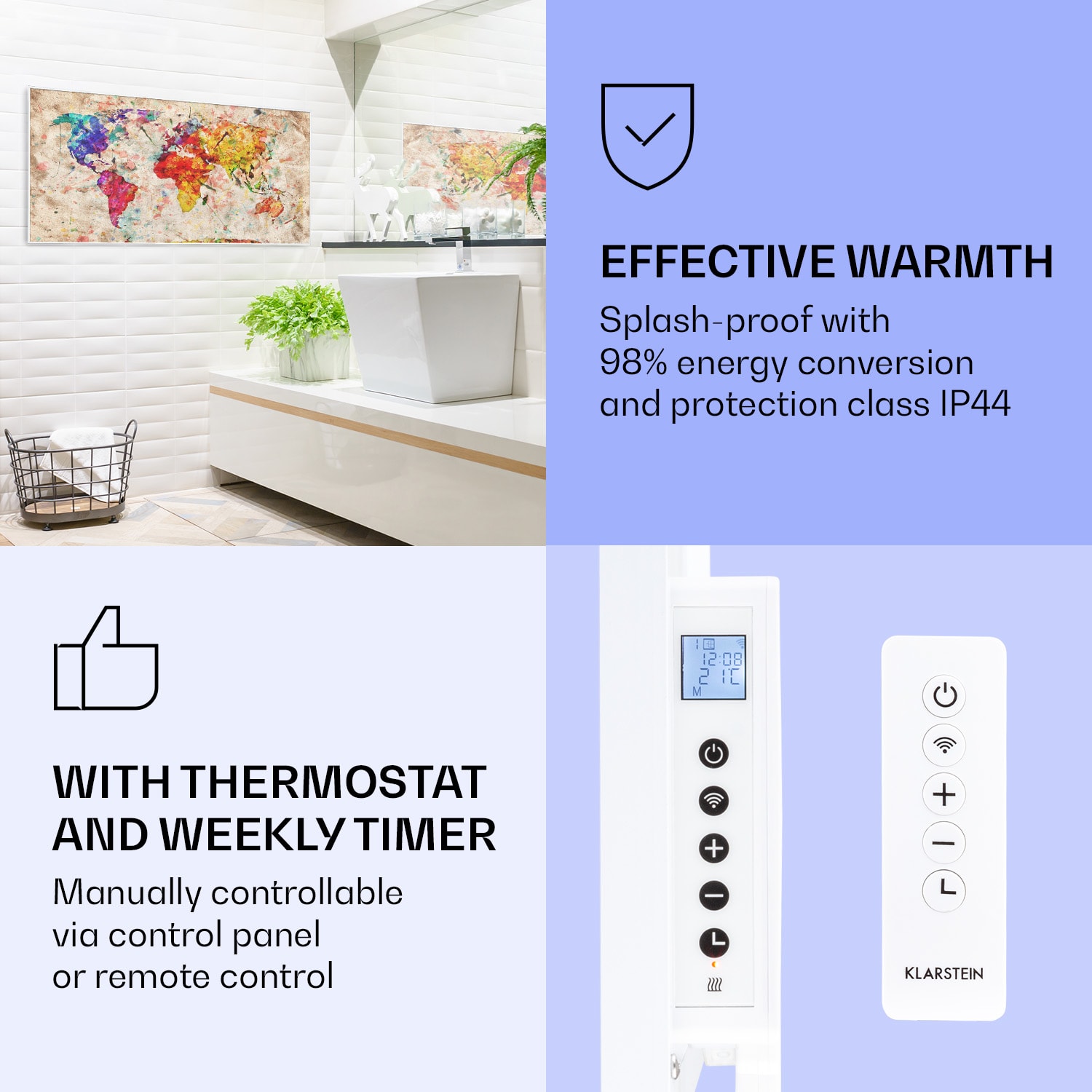 Klarstein Wonderwall Air Art Smart, infračervený ohrievač, 120 x 60 cm, 700 W, farebná mapa – Obrázok 4