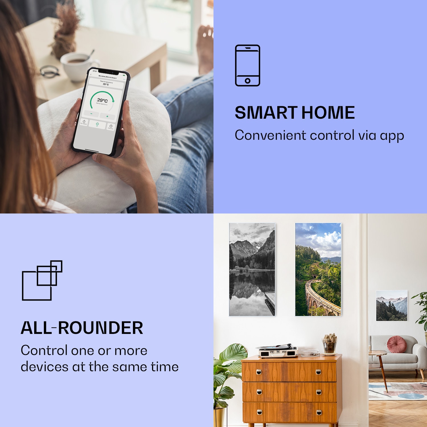 Klarstein Wonderwall Air Art Smart, infračervený ohrievač, 60 x 120 cm, 700 W, vlak – Obrázok 2