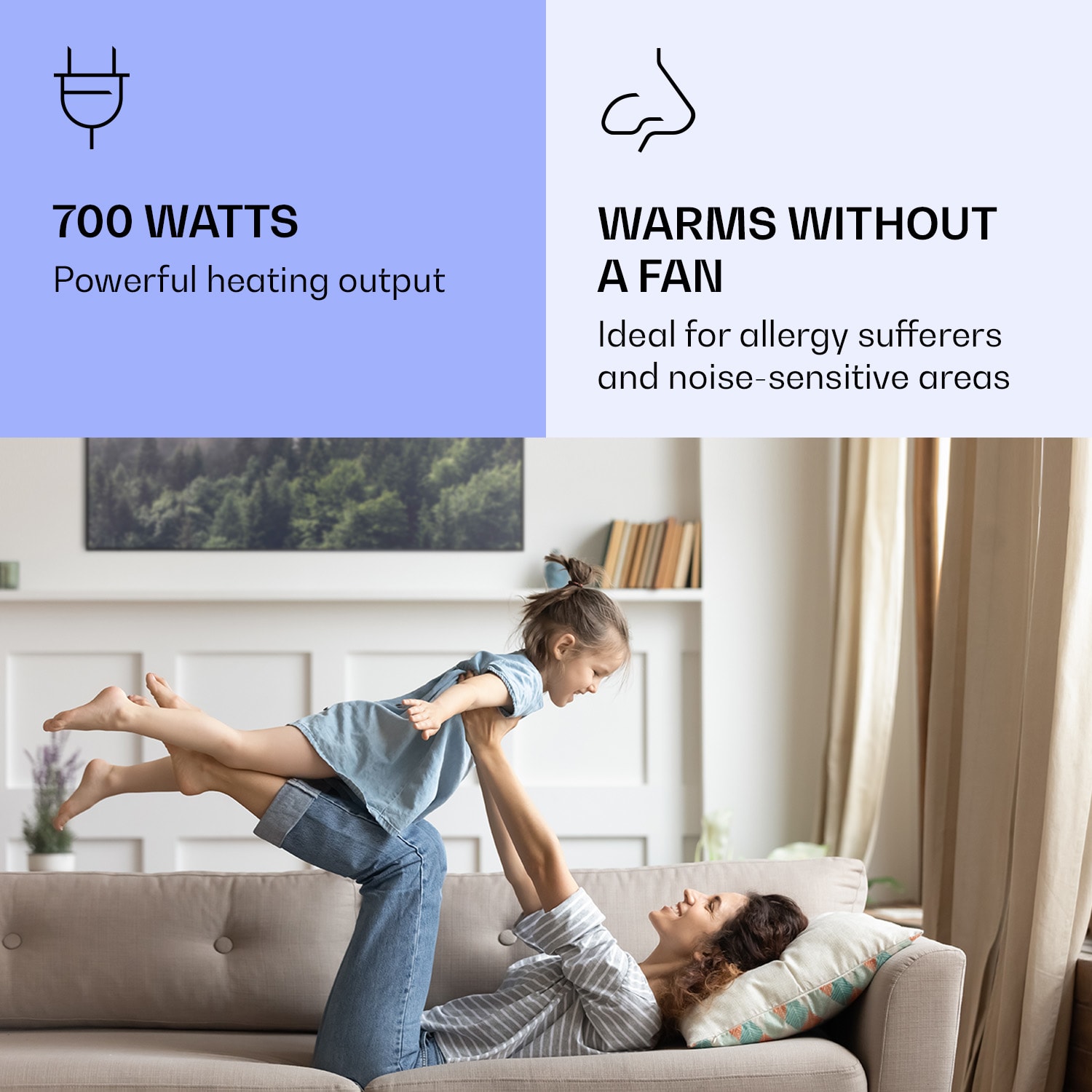 Klarstein Wonderwall Air Art Smart, infračervený ohrievač, 120 x 60 cm, 700 W, les – Obrázok 5