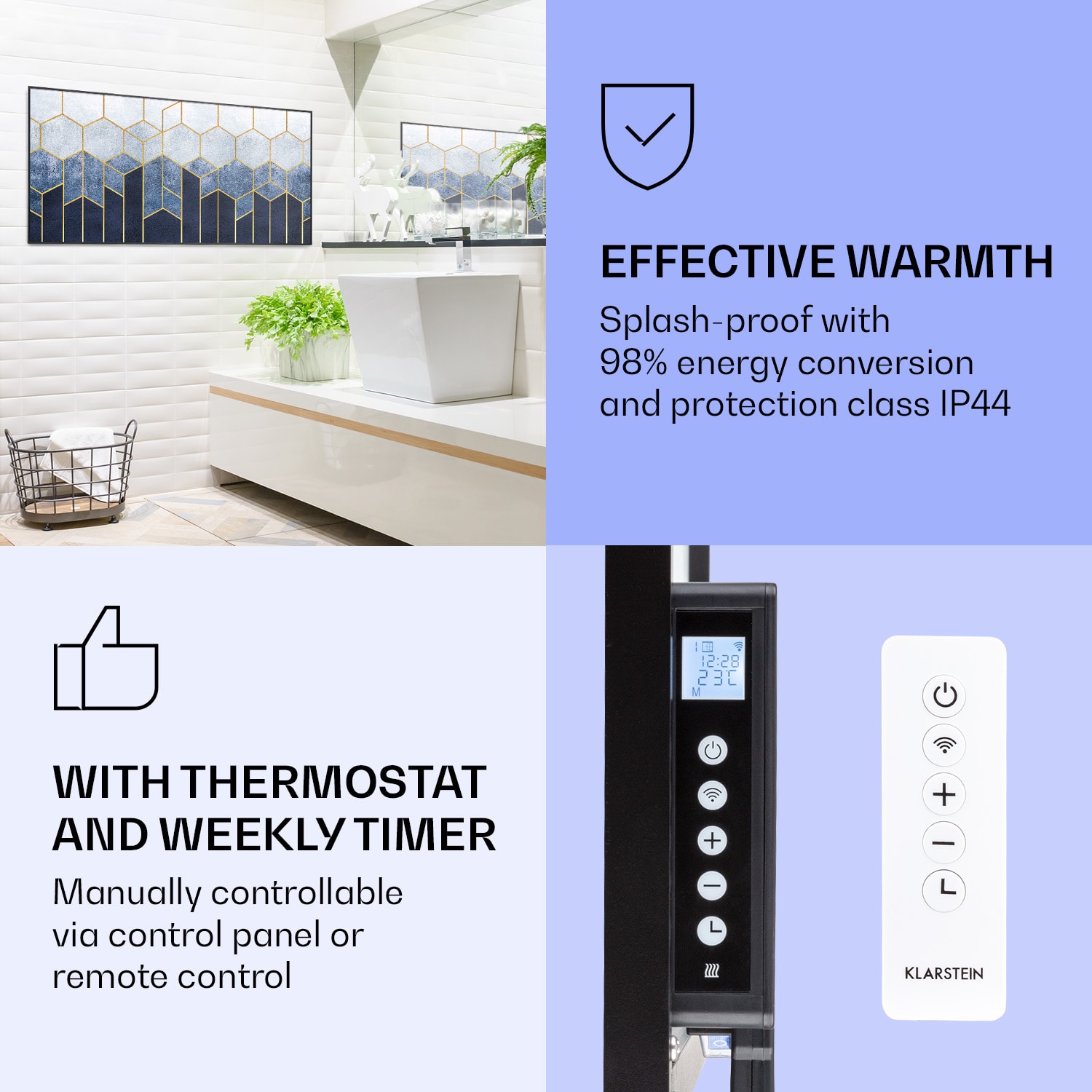 Klarstein Wonderwall Air Art Smart, infračervený ohrievač, 120 x 60 cm, 700 W, modrá čiara – Obrázok 4