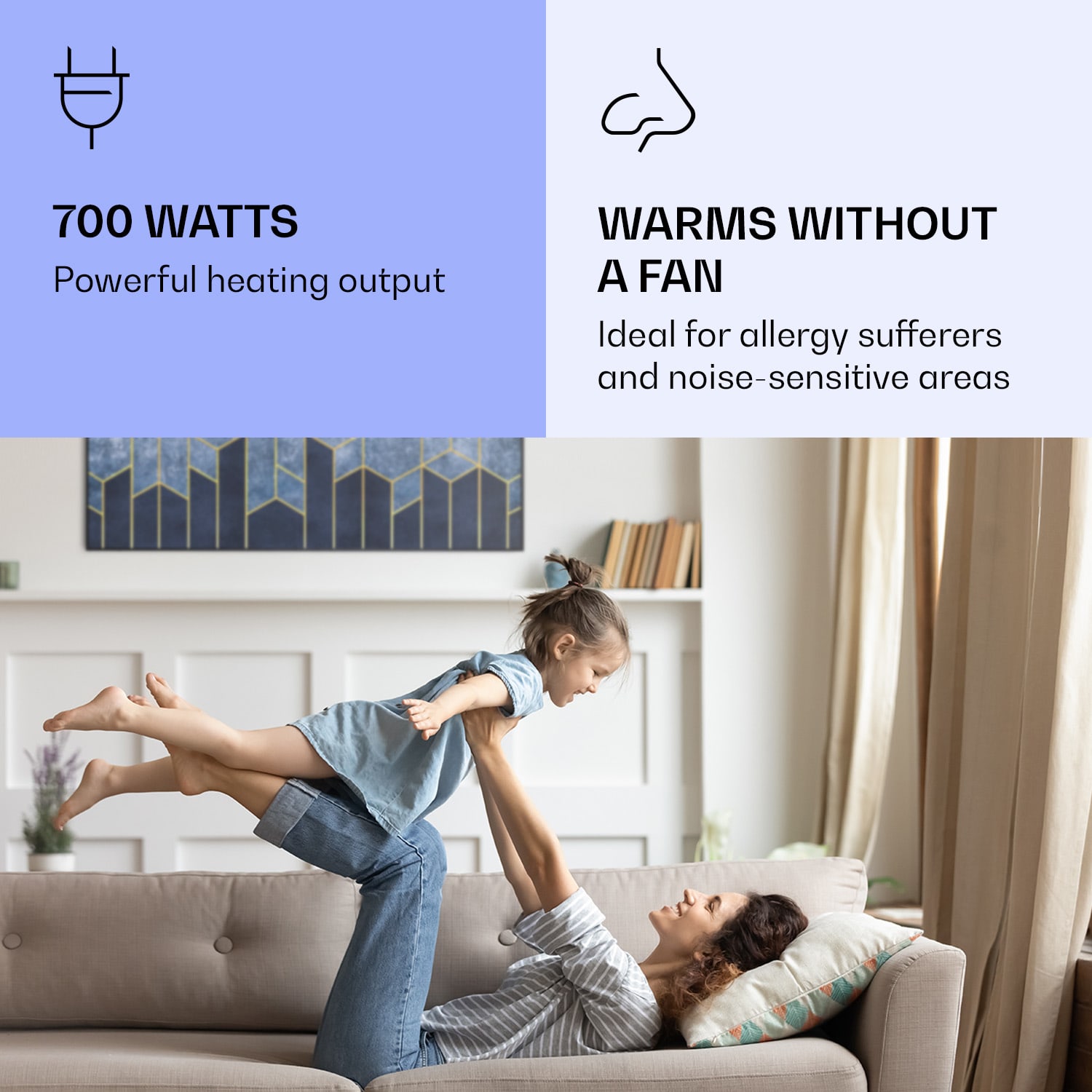 Klarstein Wonderwall Air Art Smart, infračervený ohrievač, 120 x 60 cm, 700 W, modrá čiara – Obrázok 5