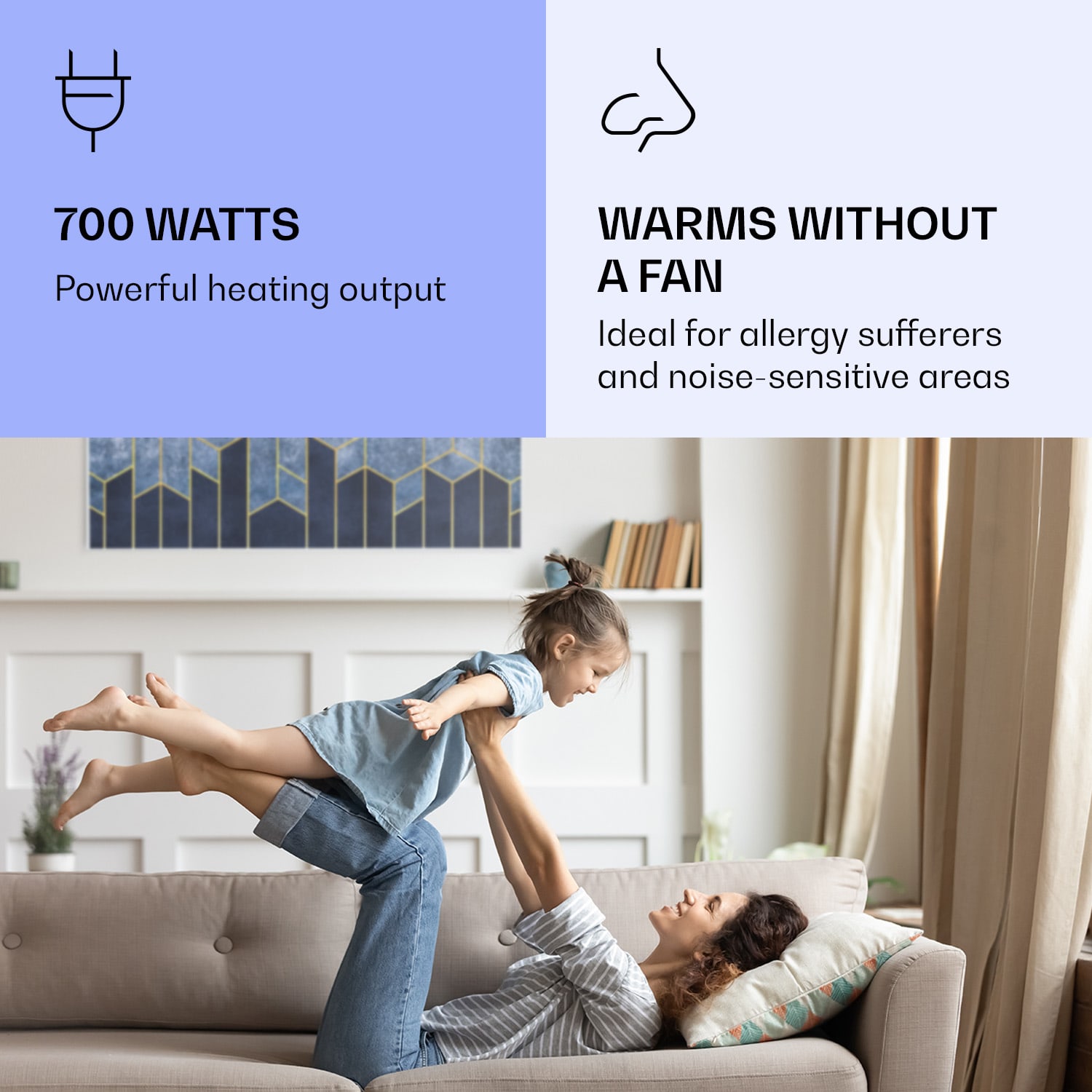 Klarstein Wonderwall Air Art Smart, infračervený ohrievač, 120 x 60 cm, 700 W, modrá čiara – Obrázok 5