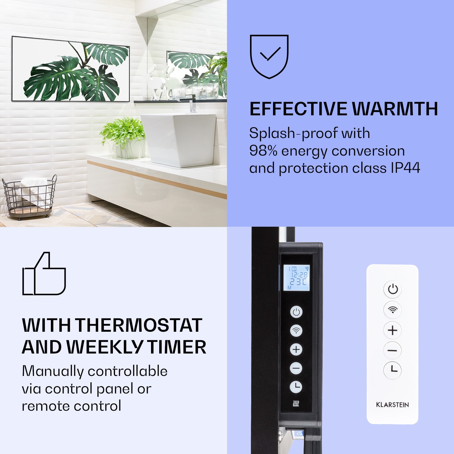 Klarstein Wonderwall Air Art Smart, infračervený ohrievač, 120 x 60 cm, 700 W, zelený list – Obrázok 4