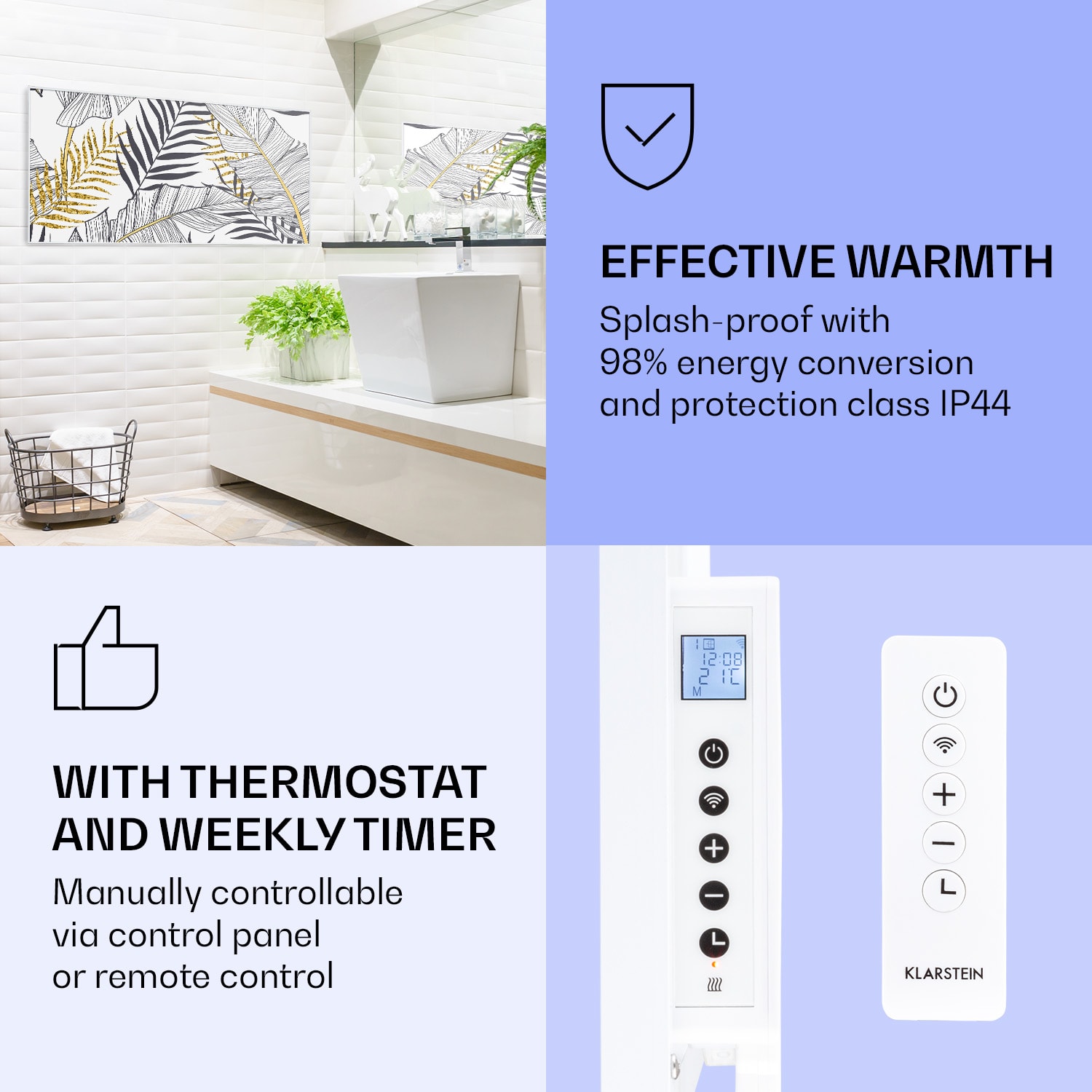 Klarstein Wonderwall Air Art Smart, infračervený ohrievač, 120 x 60 cm, 700 W, list – Obrázok 4