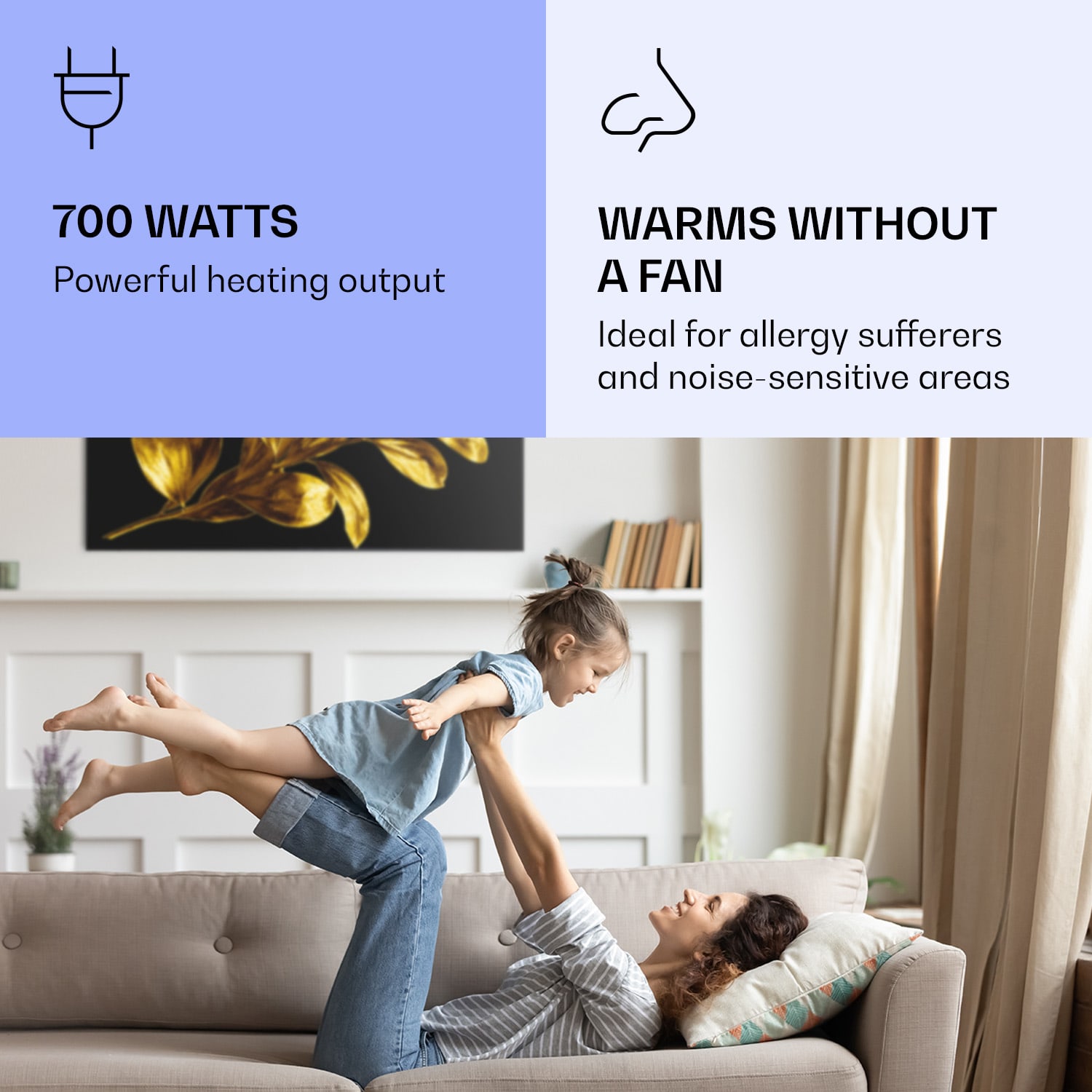 Klarstein Wonderwall Air Art Smart, infračervený ohrievač, 120 x 60 cm, 700 W, zlatý list – Obrázok 5