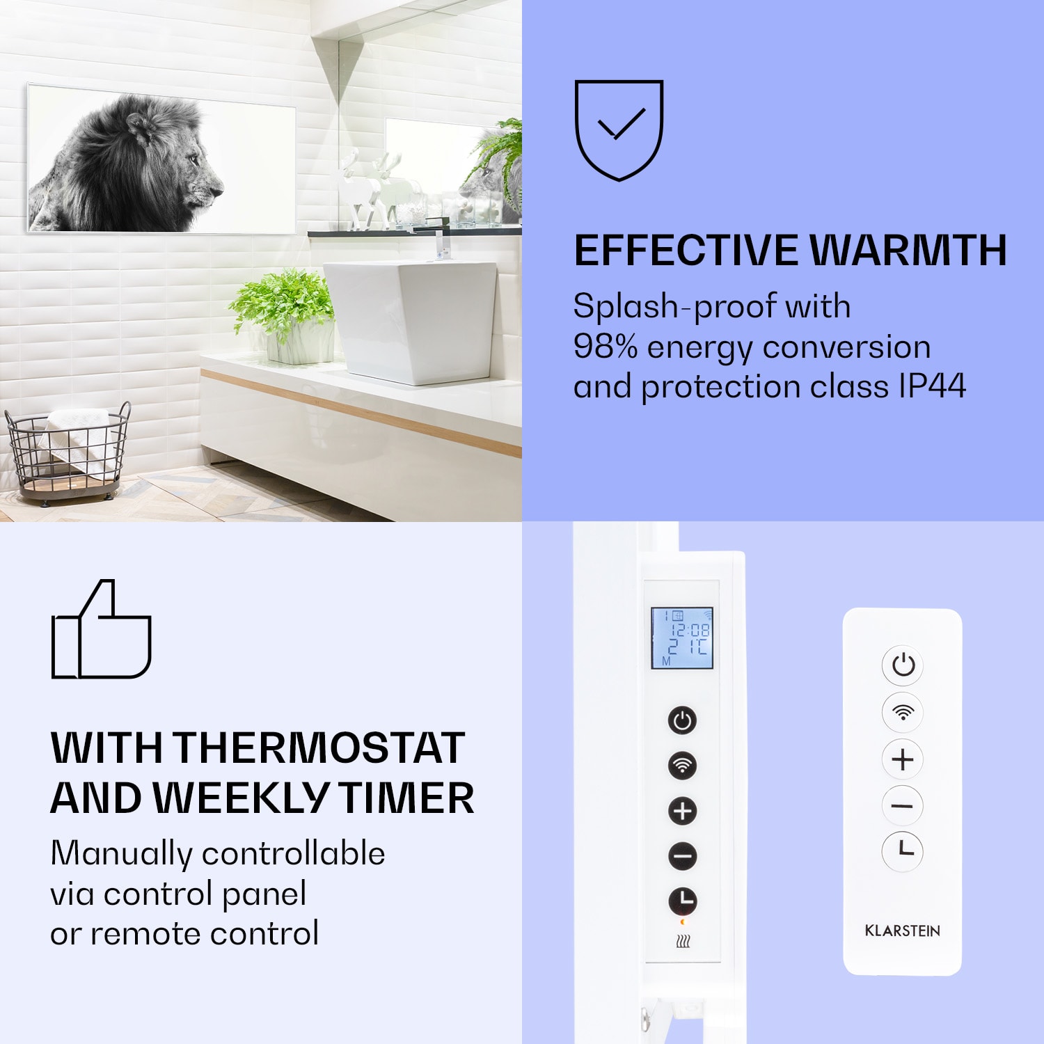 Klarstein Wonderwall Air Art Smart, infračervený ohrievač, 60 x 120 cm, 700 W, lev – Obrázok 4