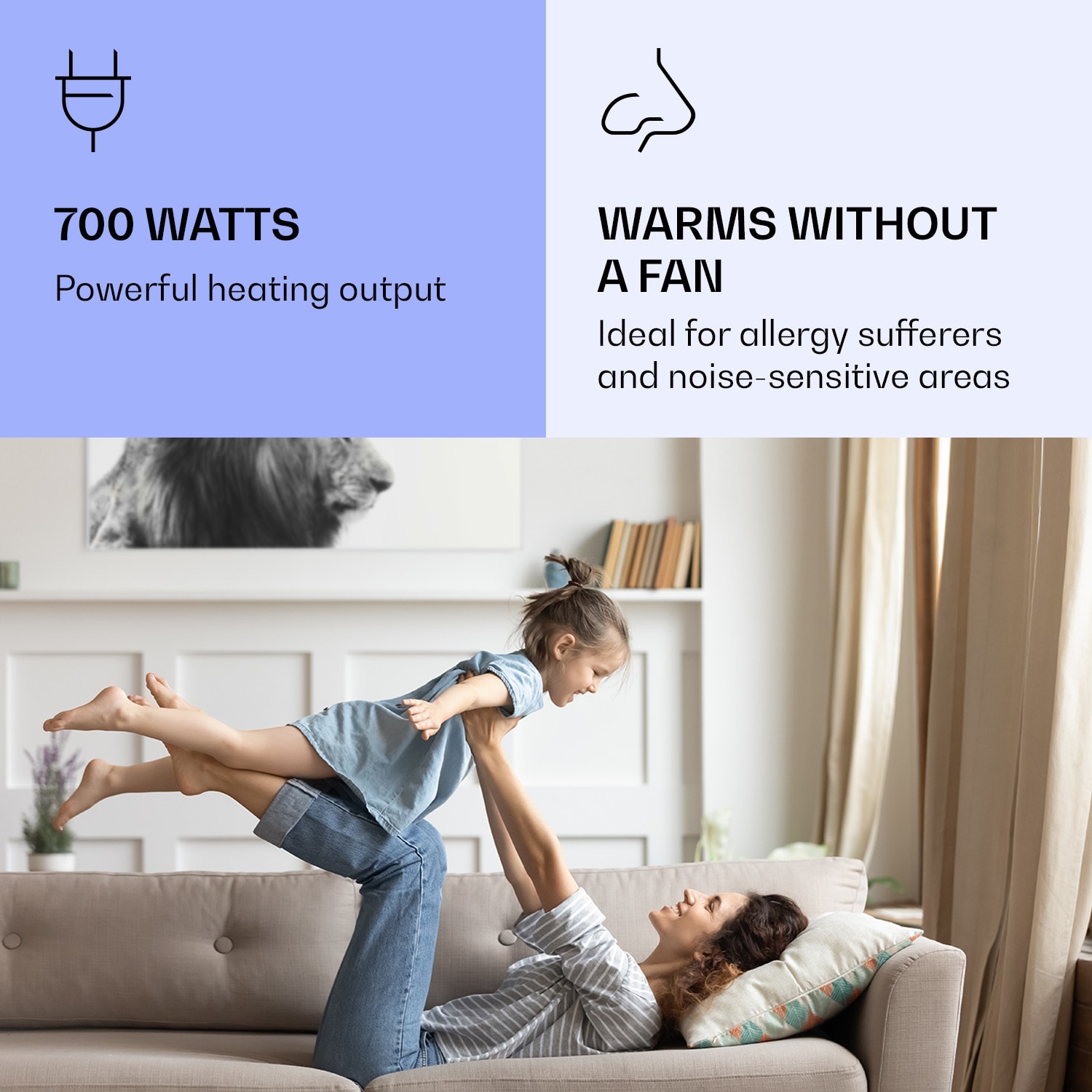 Klarstein Wonderwall Air Art Smart, infračervený ohrievač, 60 x 120 cm, 700 W, lev – Obrázok 5