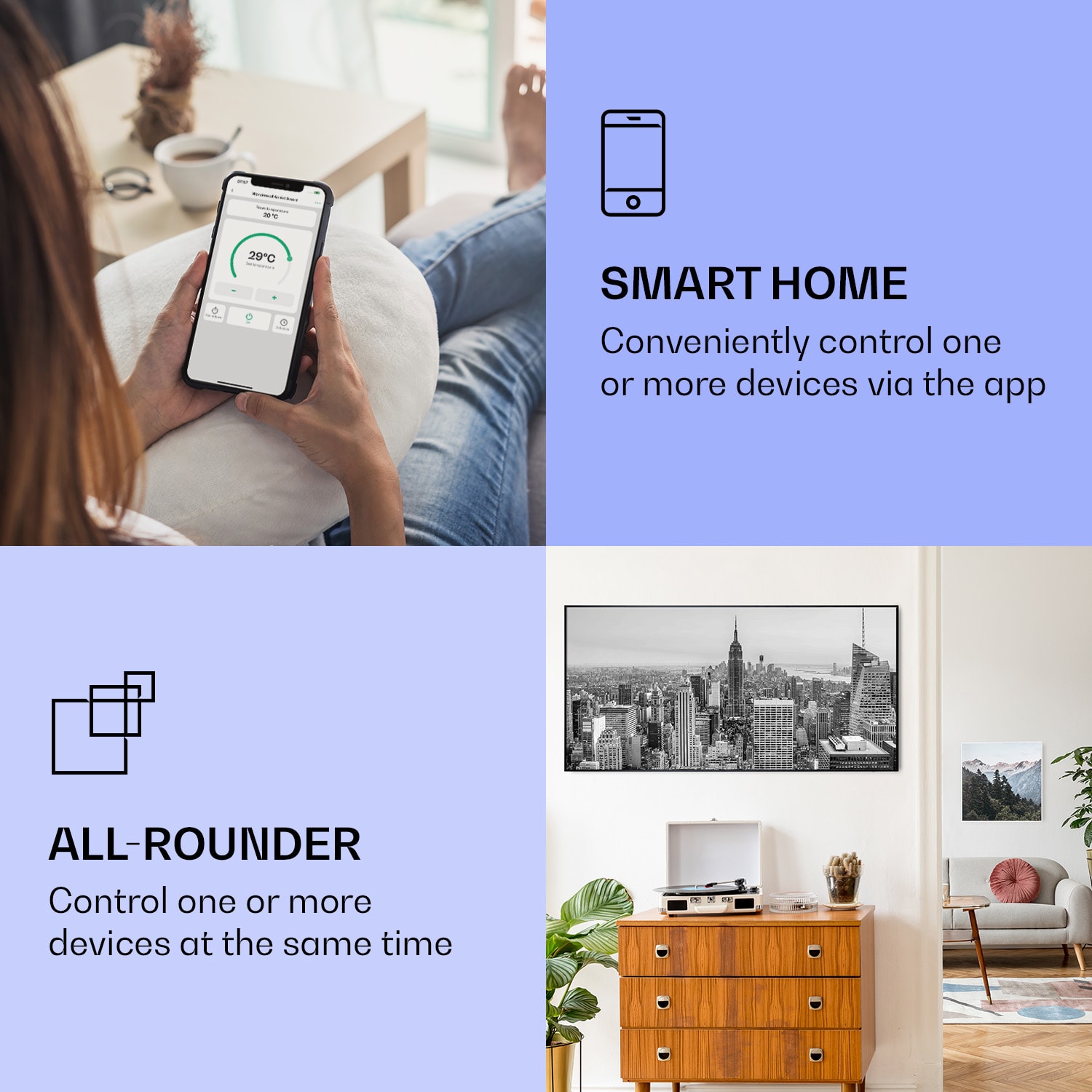 Klarstein Wonderwall Air Art Smart, infračervený ohrievač, 120 × 60 cm, 700 W, New York City – Obrázok 2