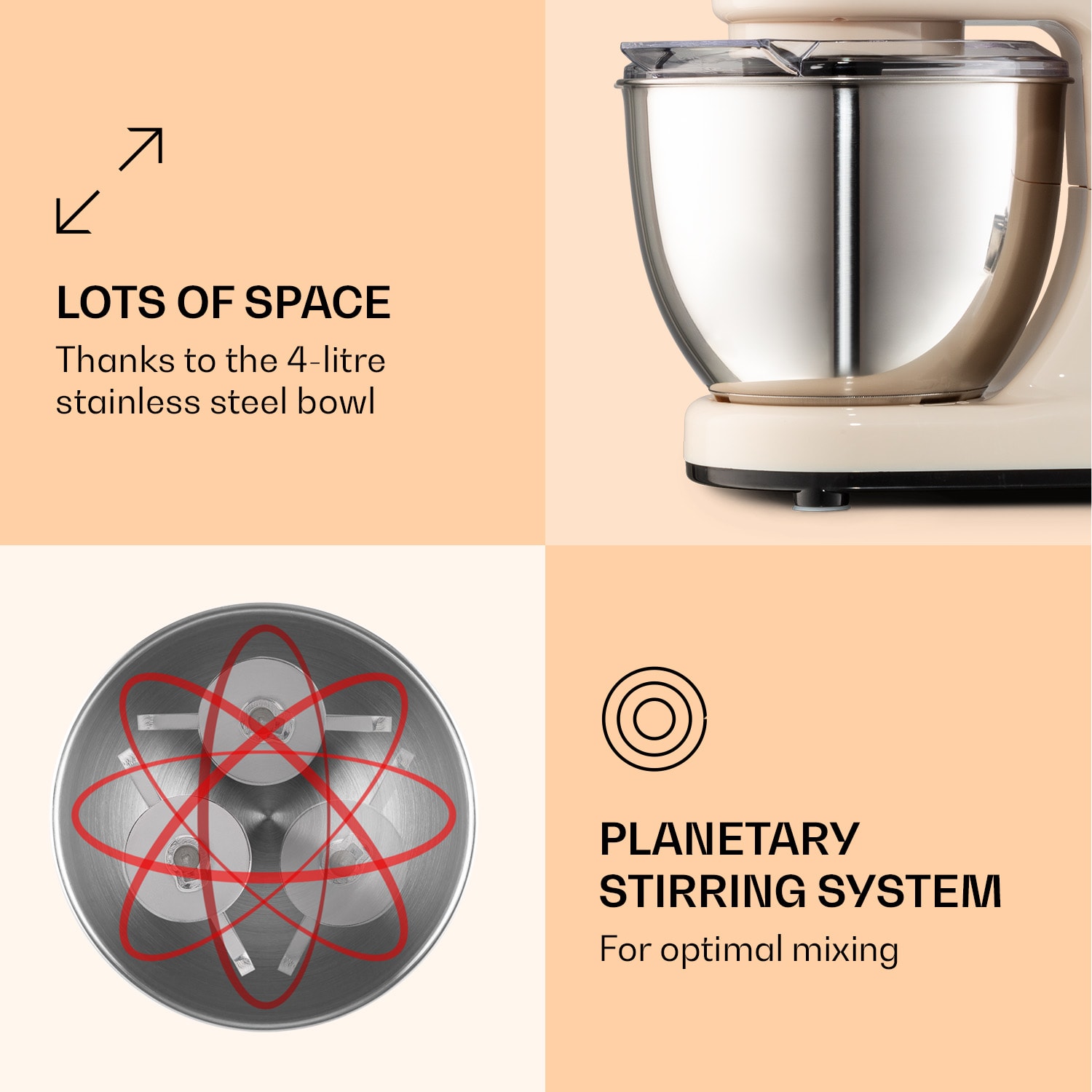 Klarstein Bella Mini, kuchynský robot, 1200 W, 6 stupňov, 4 l, pulzná funkcia, nehrdzavejúca oceľ – Obrázok 4