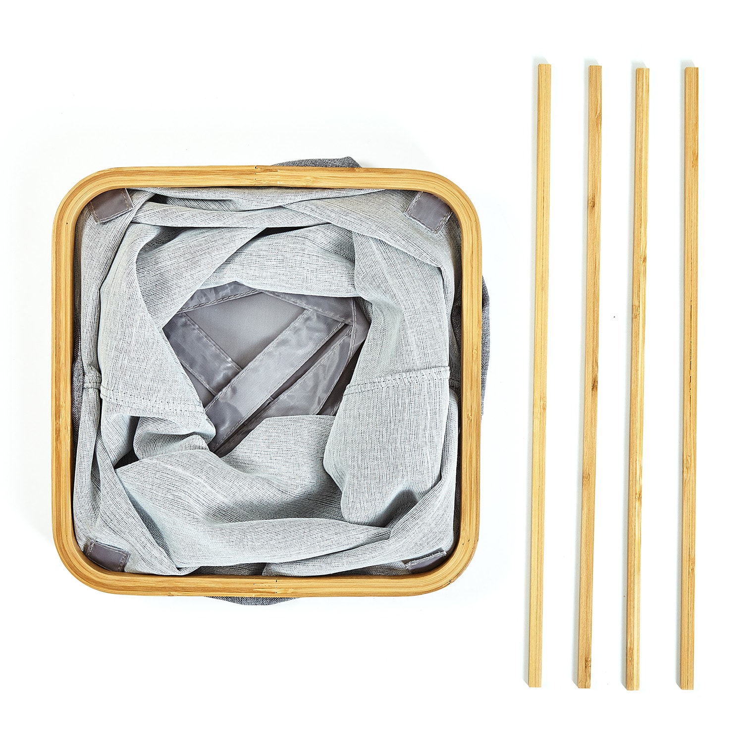 Blumfeldt Kôš na bielizeň hranatý, bambus, pevná bavlna, jednoduchá montáž – Obrázok 3