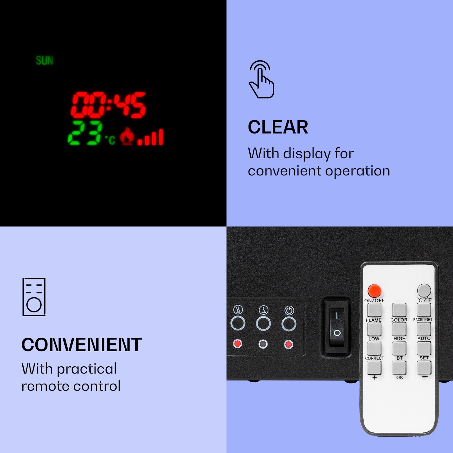 Klarstein Lamington, elektrický krb, 2000 W, LED plameň, teplovzdušný ohrievač, časovač, osvetlenie – Obrázok 5