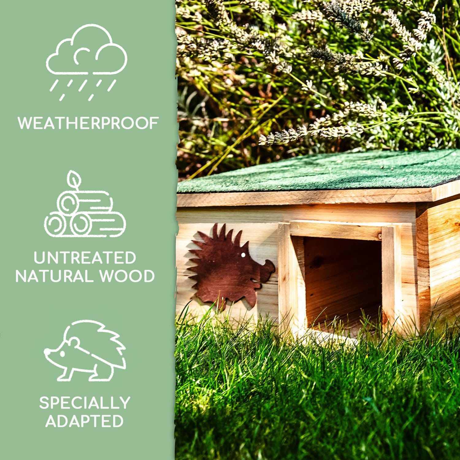 Blumfeldt Domček pre ježka, kŕmidlo, prezimovanie, 2 komory, jedľové drevo, neošetrený – Obrázok 2