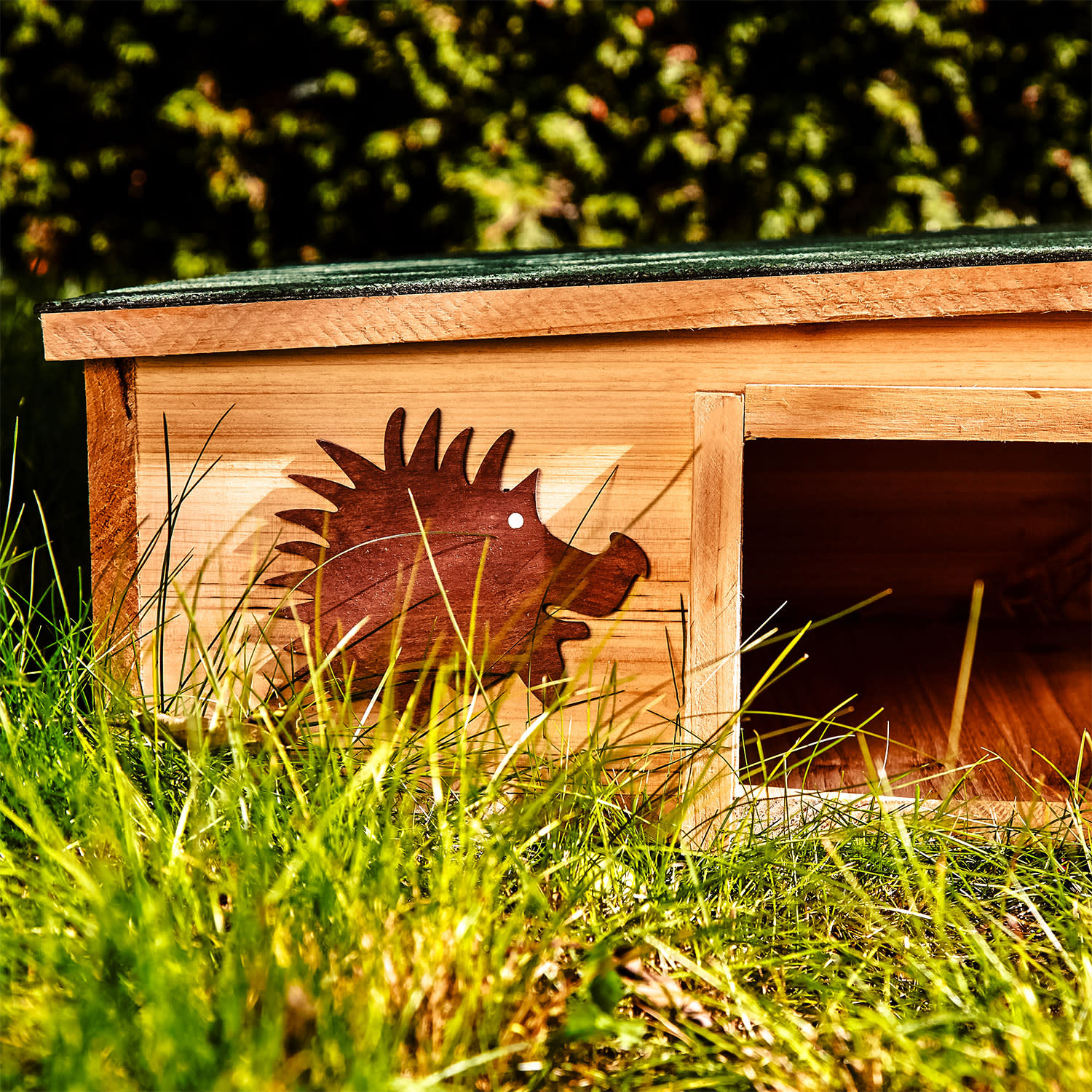 Blumfeldt Domček pre ježka, kŕmidlo, prezimovanie, 2 komory, jedľové drevo, neošetrený – Obrázok 3