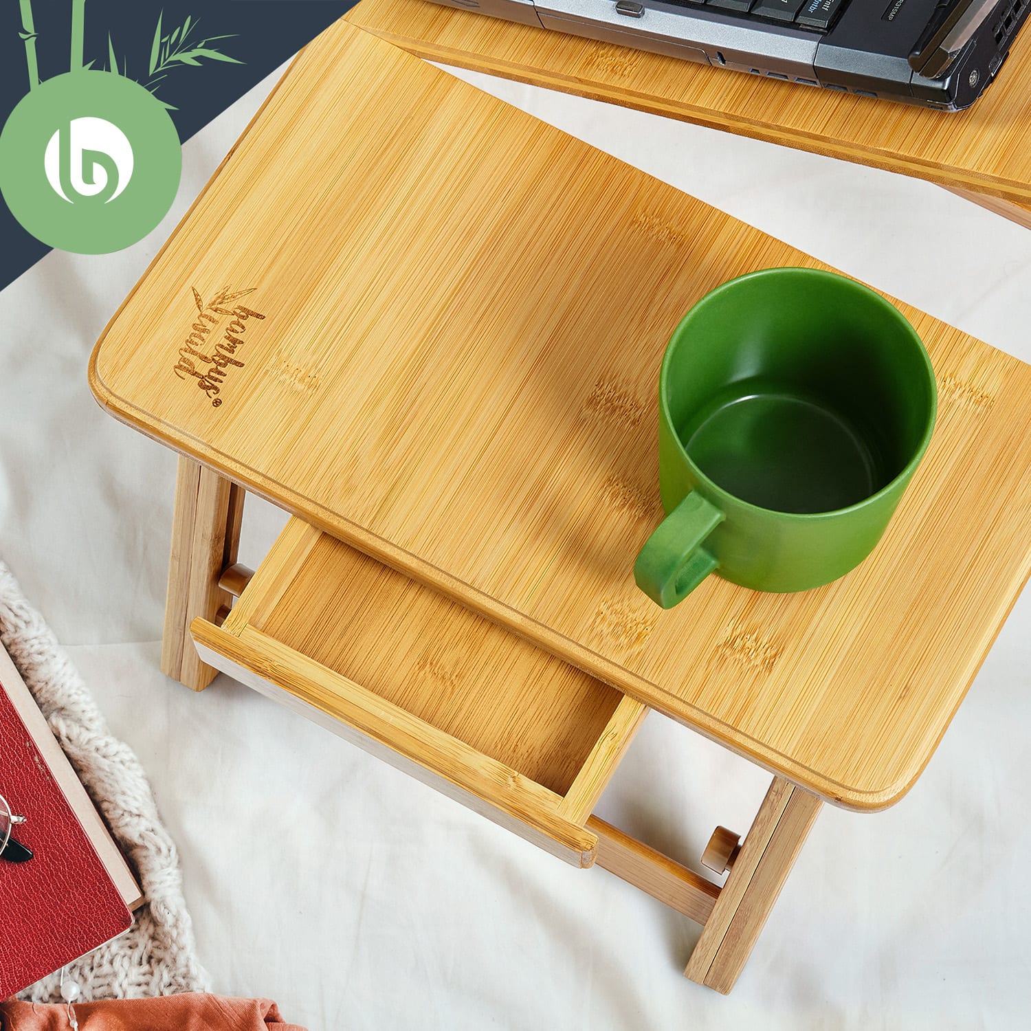 Blumfeldt Stolík notebook, s vetracími štrbinami, výškovo nastaviteľný, 58 × 23 × 29 cm, bambus – Obrázok 4