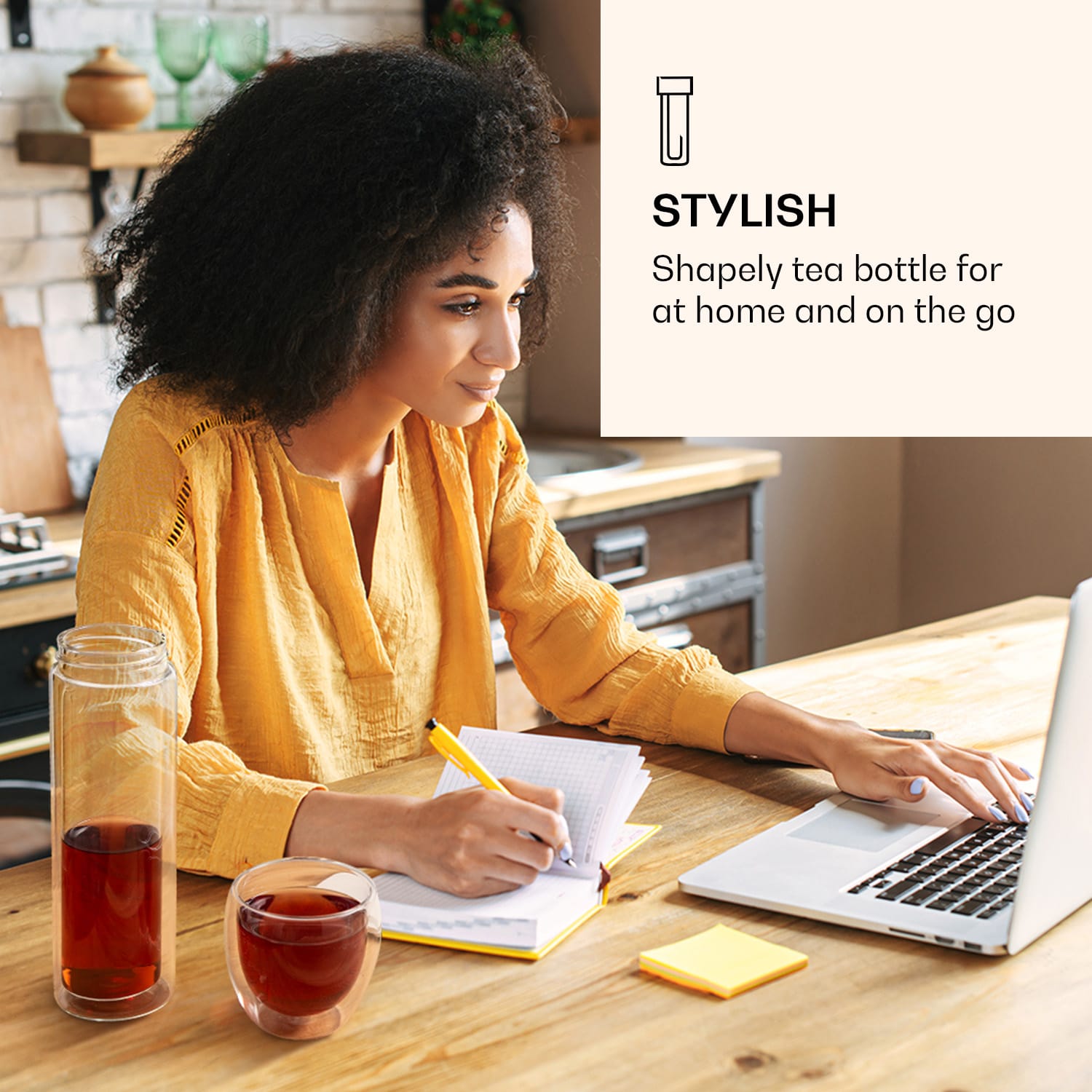 Klarstein Fľaša na čaj, s uzáverom a sitom, 500 ml, dvojité sklo, bambusový kryt – Obrázok 2