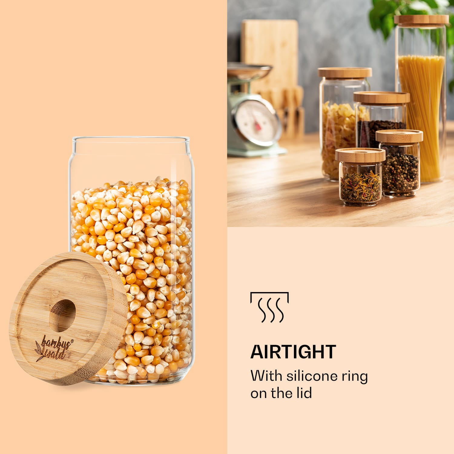 Klarstein Skladovacia nádoba, s bambusovým uzáverom, 580 ml, stohovateľná, vzduchotesná – Obrázok 5