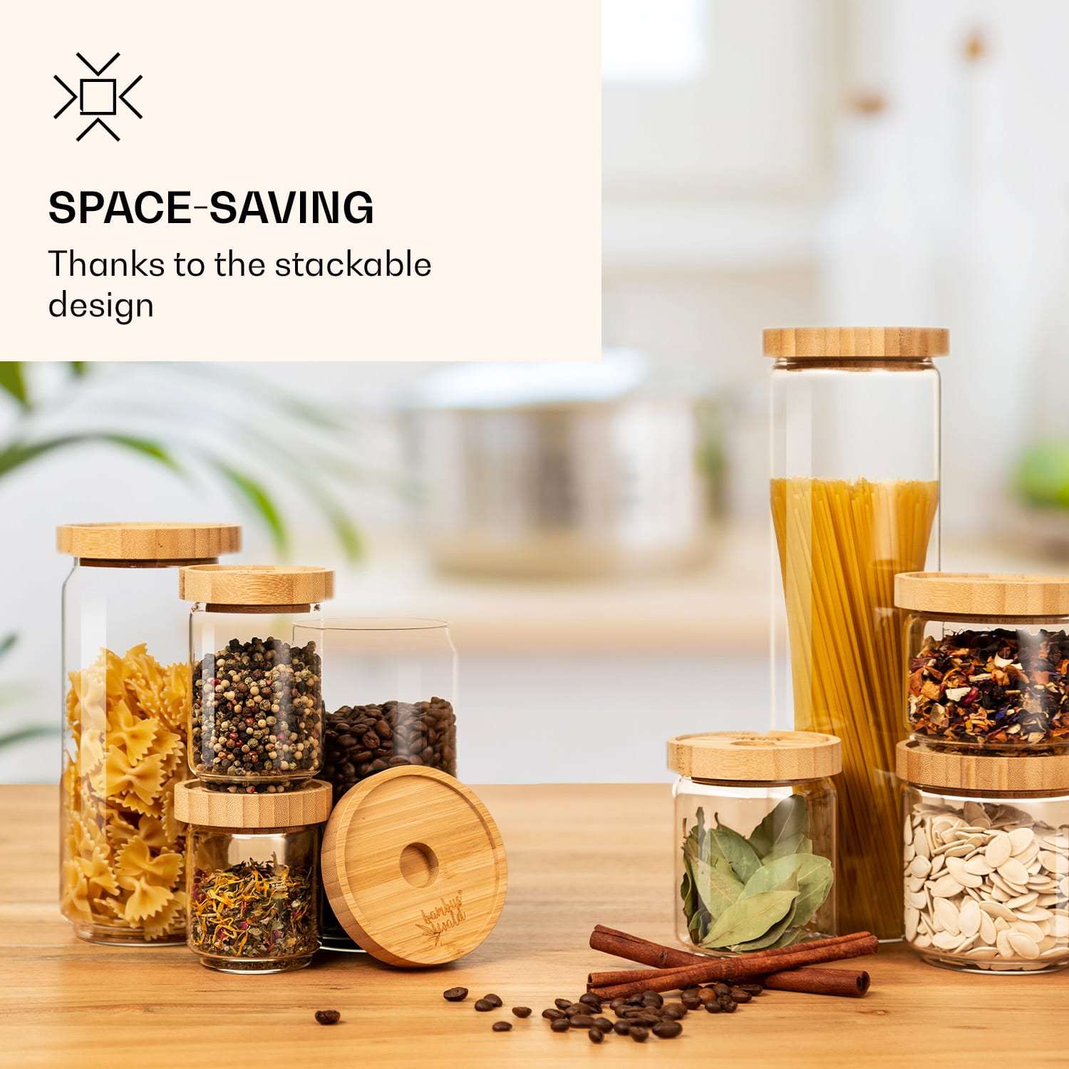 Klarstein Skladovacia nádoba, s bambusovým uzáverom, 320 ml, stohovateľná, vzduchotesná – Obrázok 3