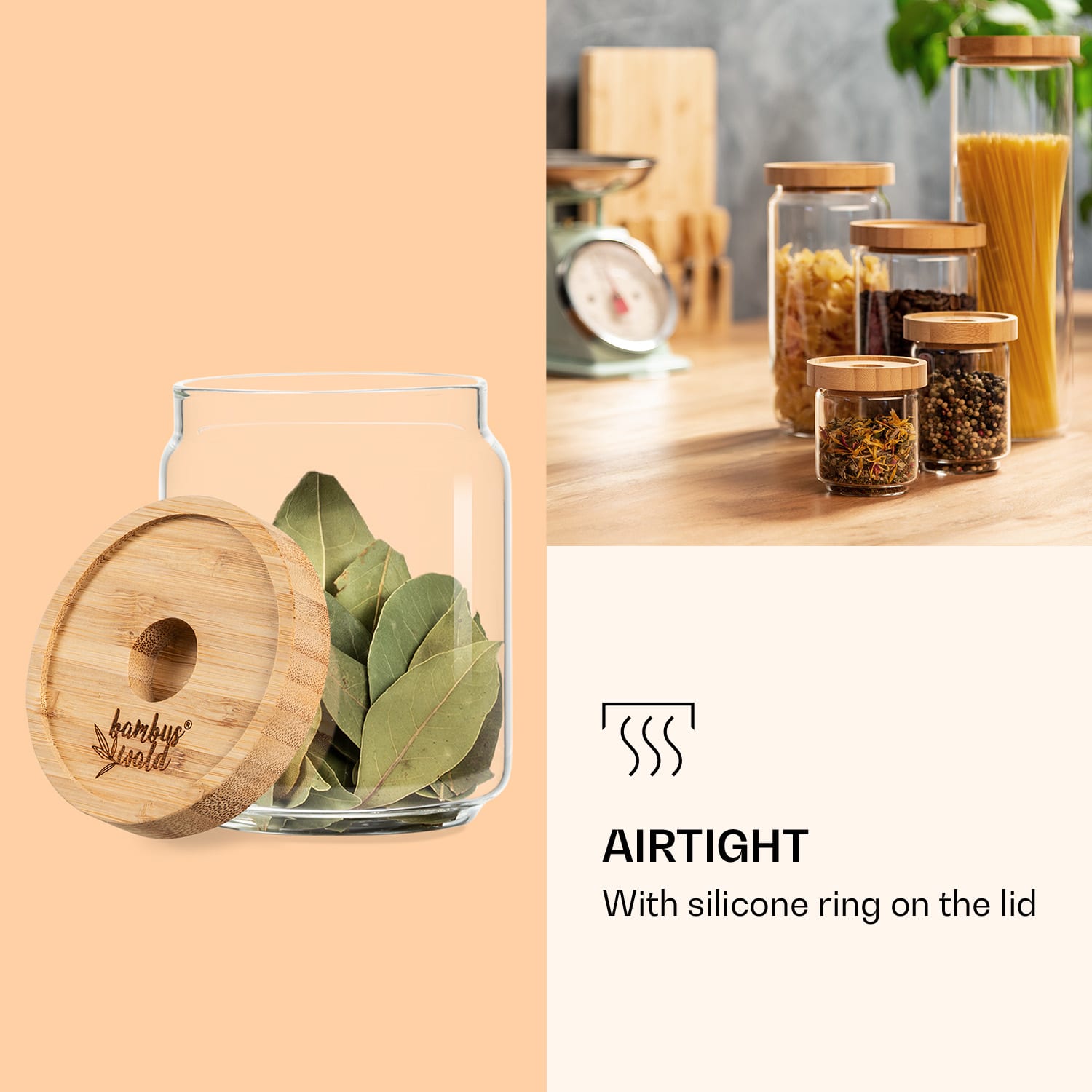 Klarstein Skladovacia nádoba, s bambusovým uzáverom, 320 ml, stohovateľná, vzduchotesná – Obrázok 5