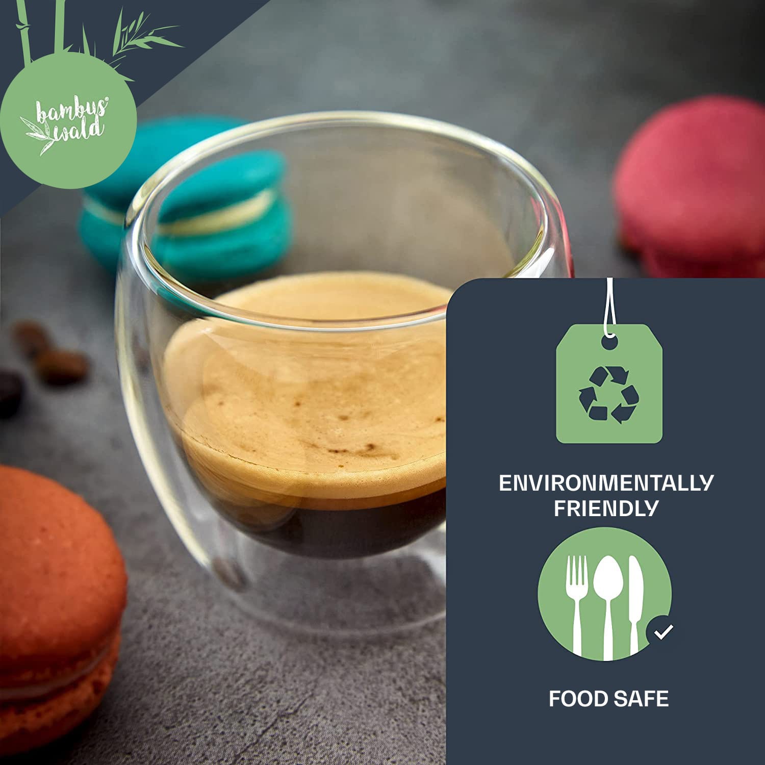 Bambuswald Pohár na kávu, 100 ml, termopohár, ručná výroba, borosilikátové sklo – Obrázok 5