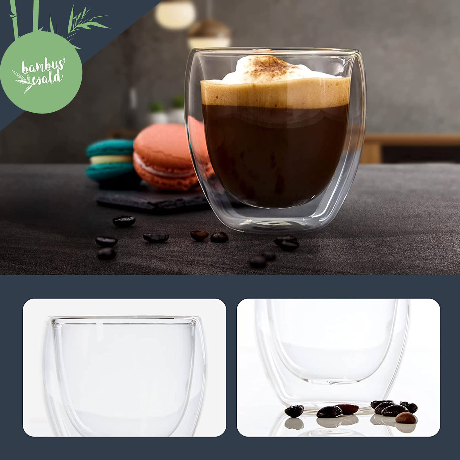 Bambuswald Pohár na kávu, 100 ml, termopohár, ručná výroba, borosilikátové sklo – Obrázok 3