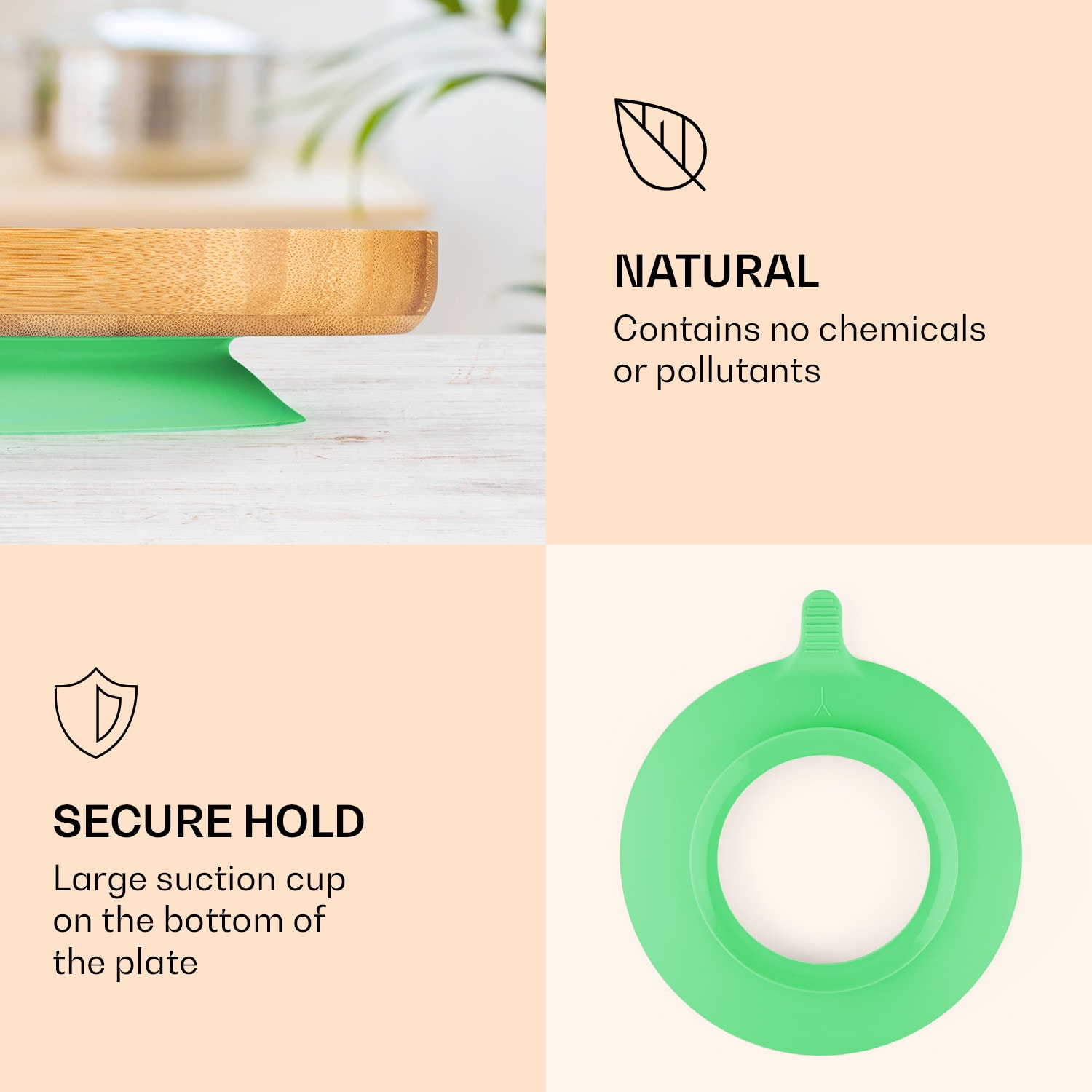 Klarstein Detská jedálenská súprava, bambusový tanier a lyžička, 250 ml, vrátane prísavky, 18 × 18 cm – Obrázok 3