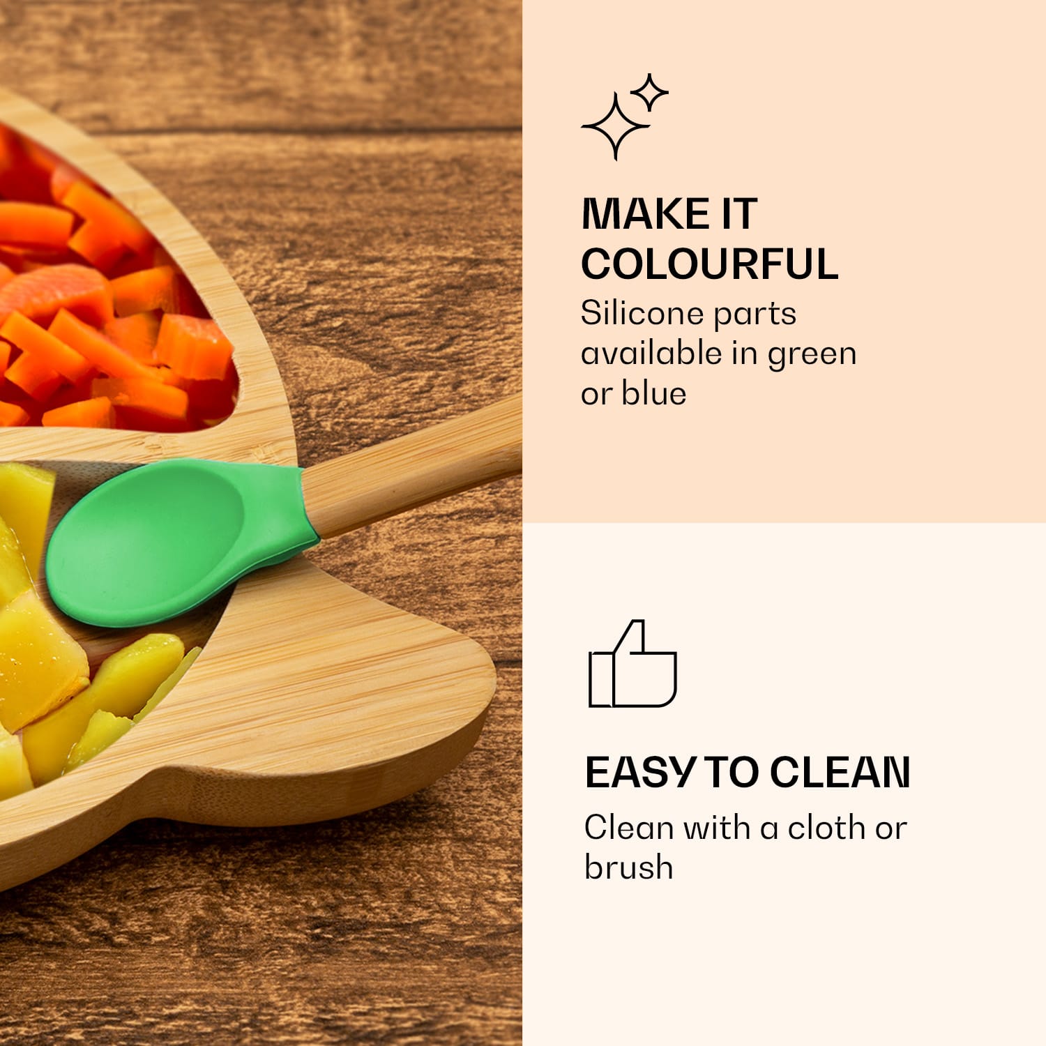 Klarstein Detská jedálenská súprava, bambusový tanier a lyžička, 250 ml, vrátane prísavky, 18 × 18 cm – Obrázok 5