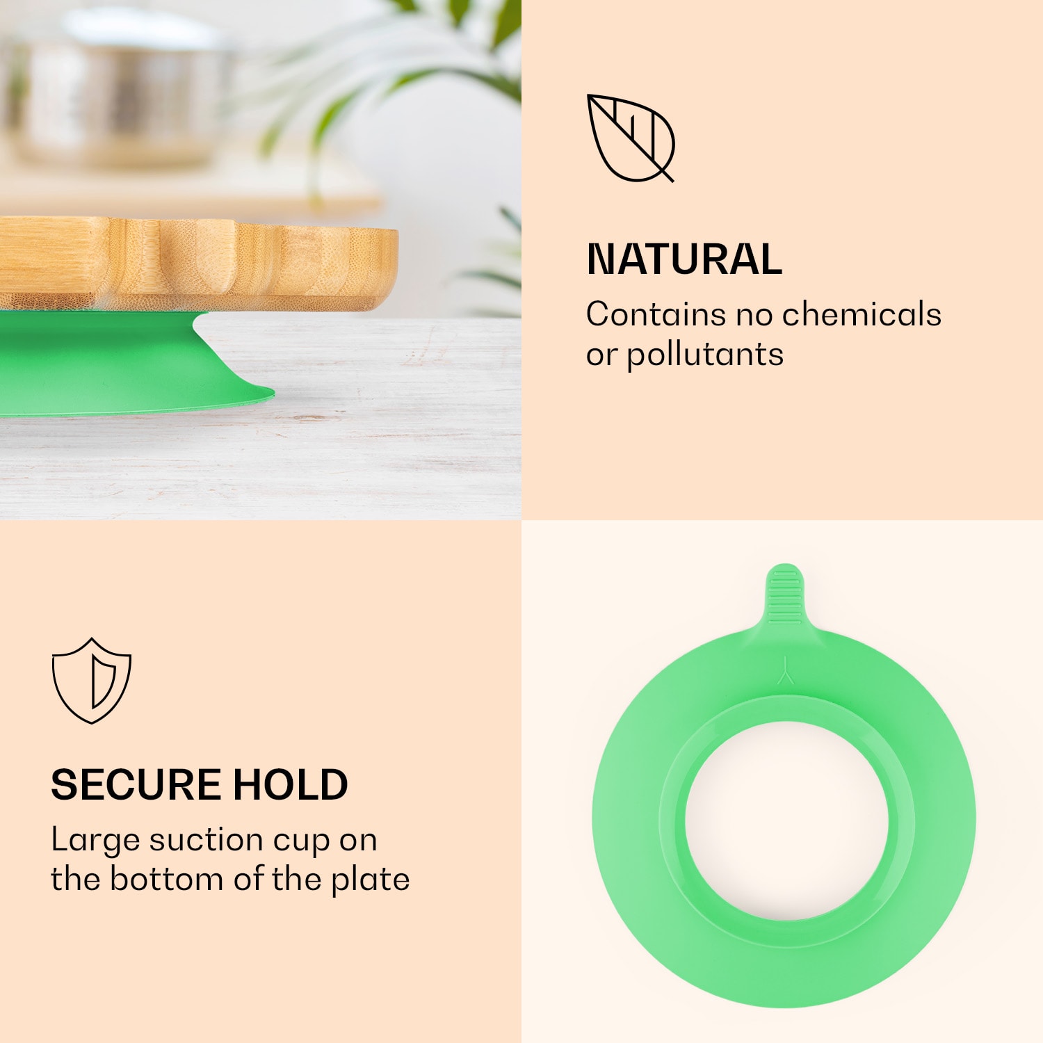 Klarstein Detská jedálenská súprava, bambusový tanier a lyžička, 250 ml, vrátane prísavky, 18 × 18 cm – Obrázok 3