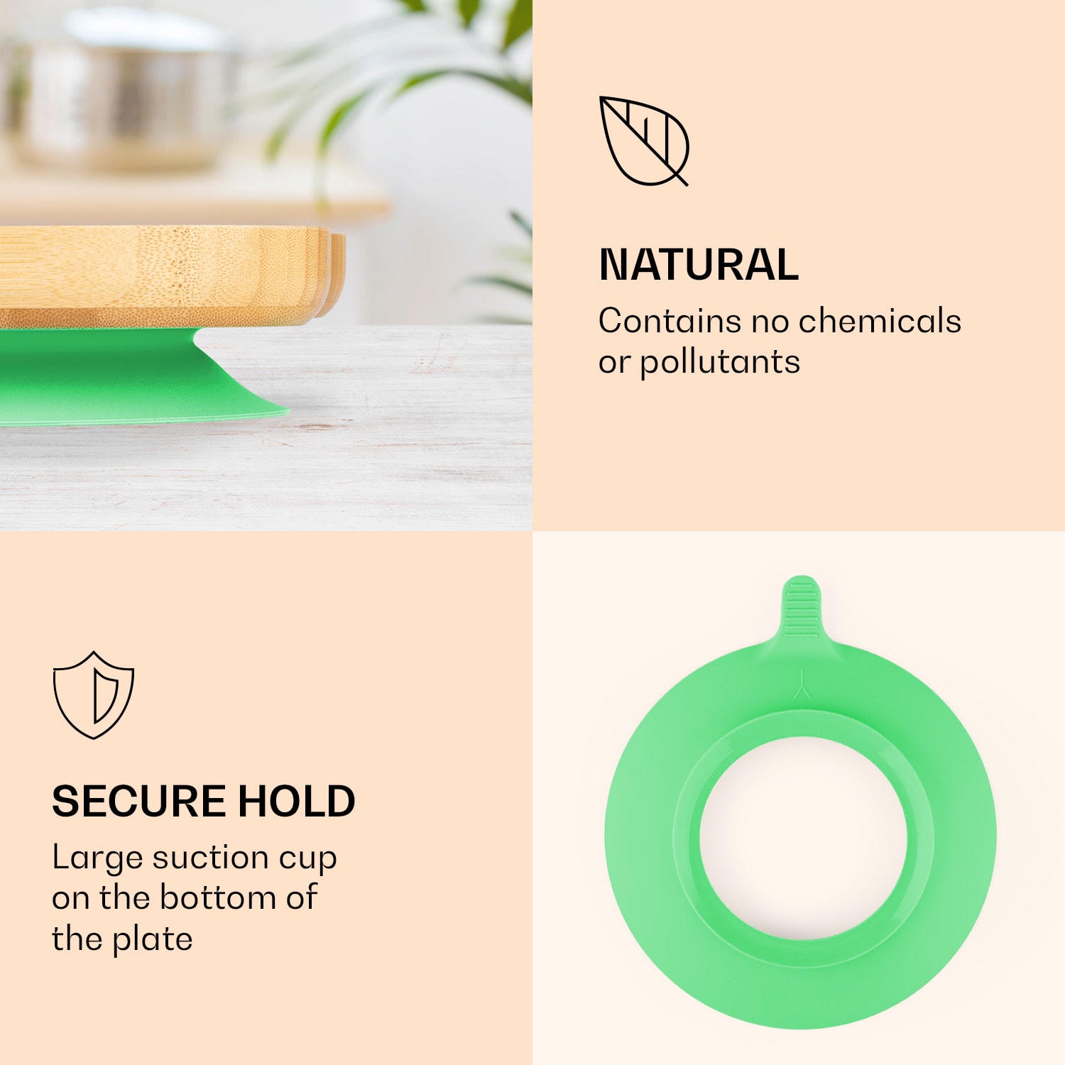 Klarstein Detská jedálenská súprava, bambusový tanier a lyžička, 250 ml, vrátane prísavky, 18 × 18 cm – Obrázok 3