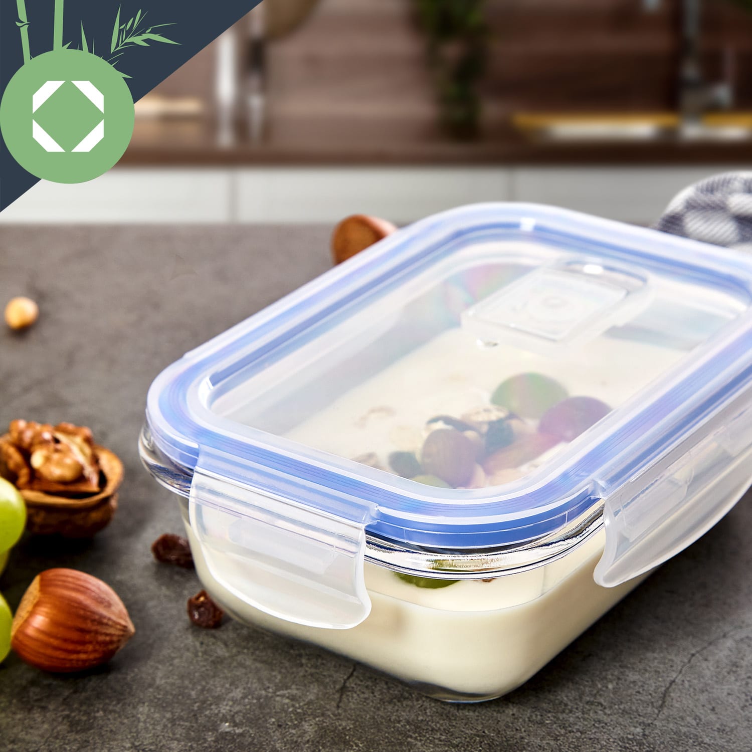 Klarstein Obdĺžnikové sklenené dózy, súprava 4 kusov, 1520 ml, 1040 ml, 640 ml, 370 ml, s vrchnákom – Obrázok 4