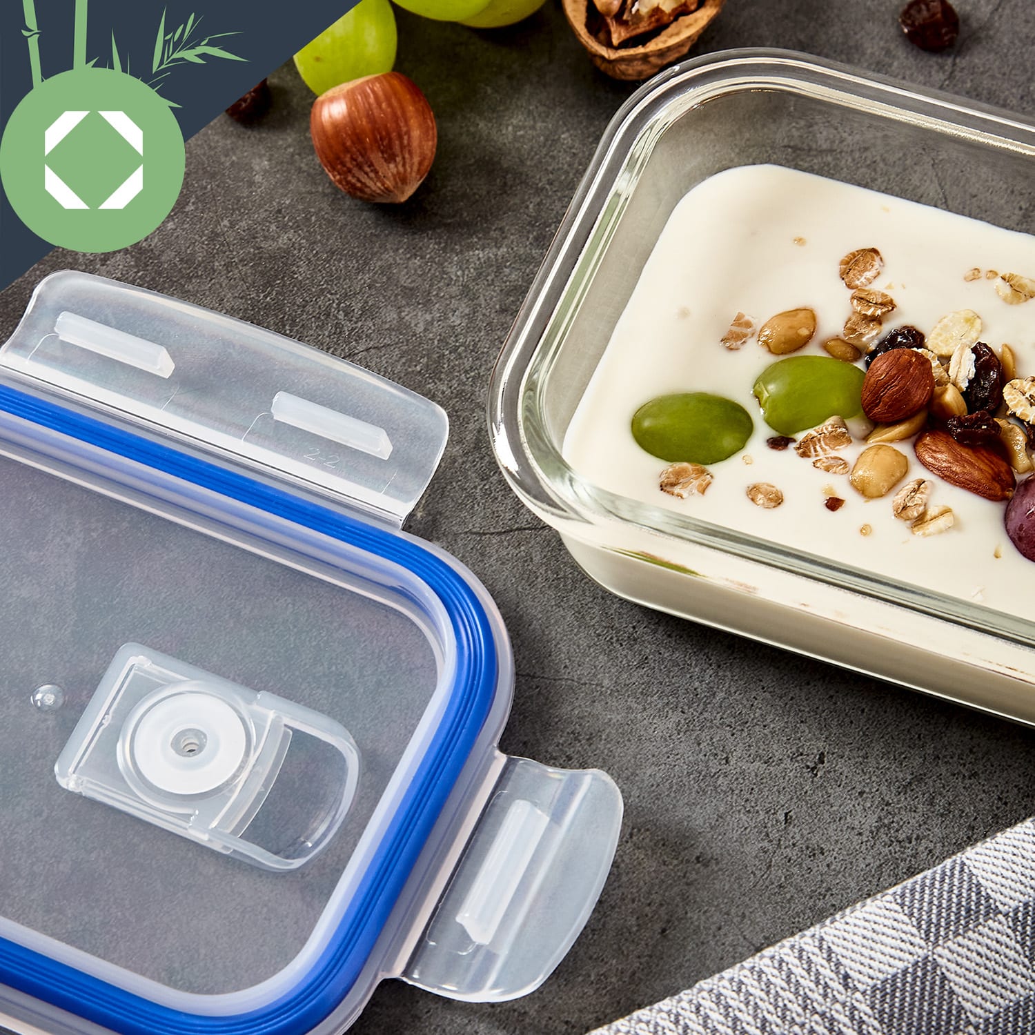 Klarstein Obdĺžnikové sklenené dózy, súprava 4 kusov, 1520 ml, 1040 ml, 640 ml, 370 ml, s vrchnákom – Obrázok 5