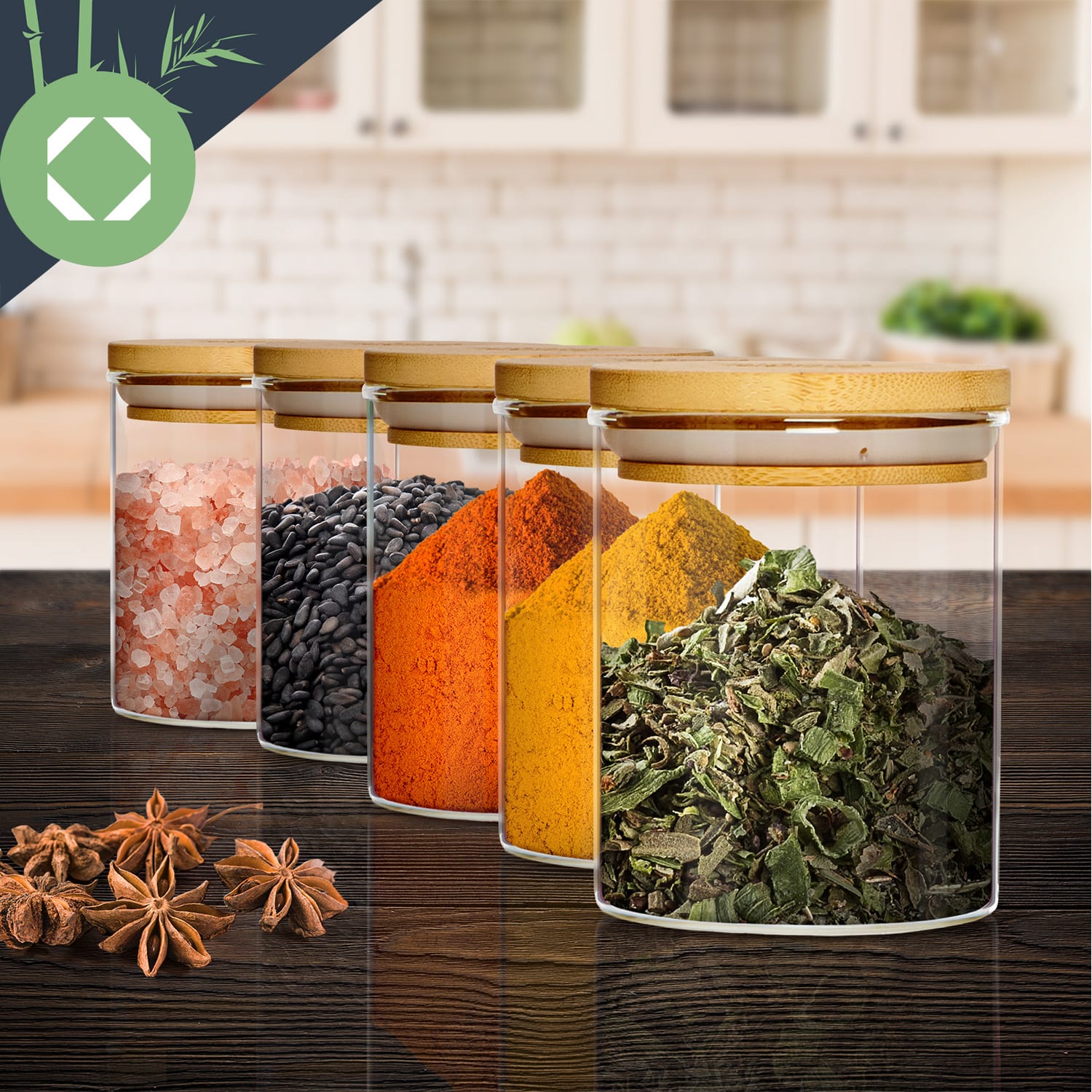 Klarstein Okrúhle poháre, bambusový vrchnák, súprava 10 kusov, každý 150 ml, vzduchotesné – Obrázok 5