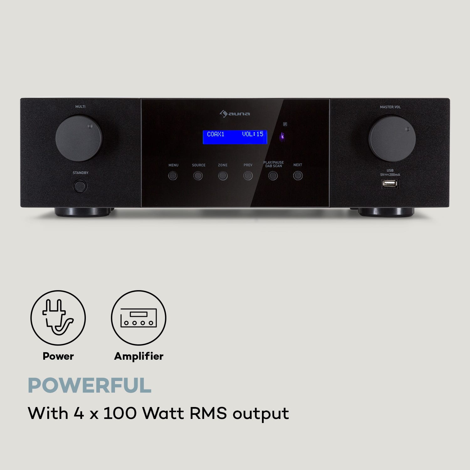 Auna AMP-4000 DAB, Hifi stereo zosilňovač, DAB+ rádio, USB, diaľkové ovládanie, LED displej – Obrázok 4