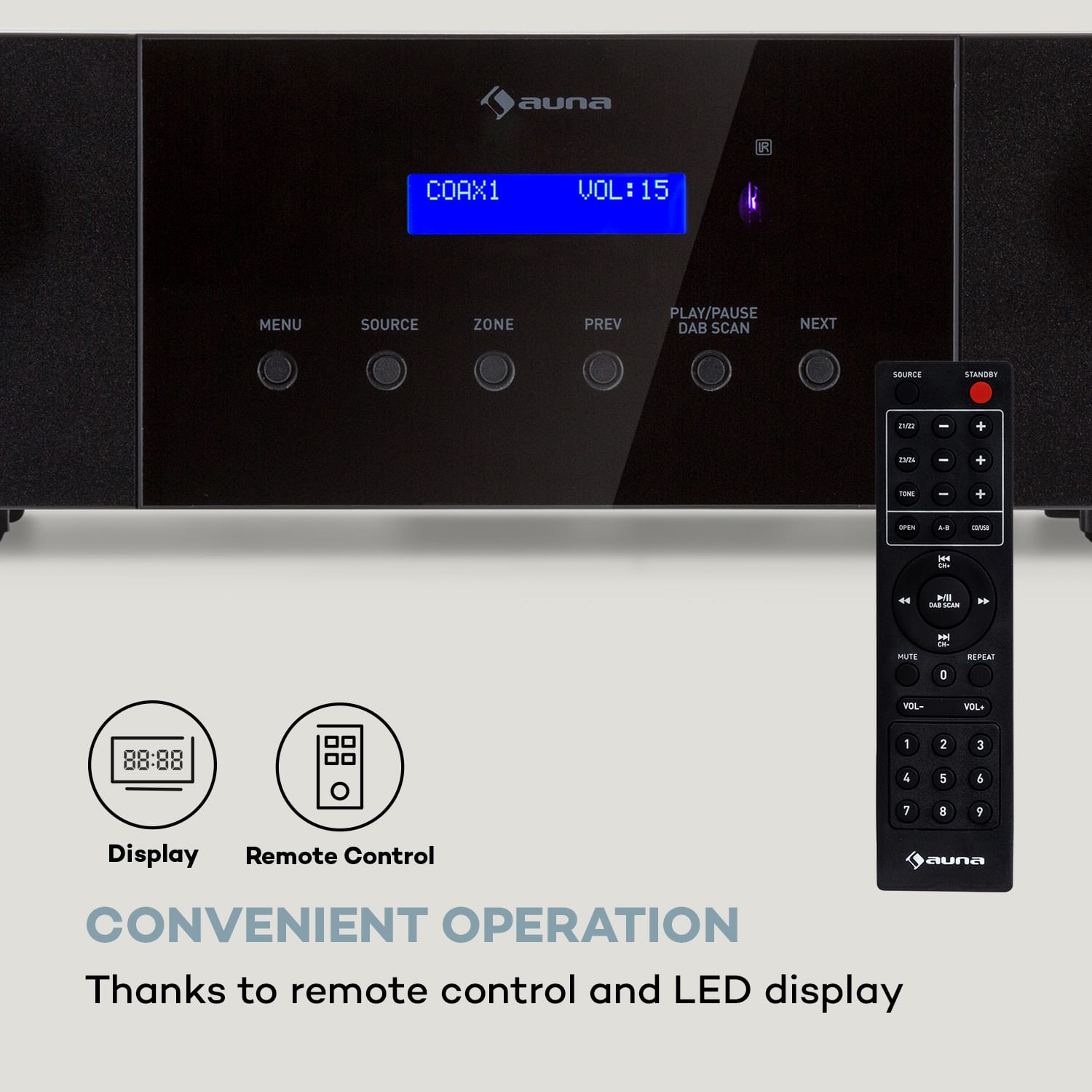 Auna AMP-4000 DAB, Hifi stereo zosilňovač, DAB+ rádio, USB, diaľkové ovládanie, LED displej – Obrázok 5