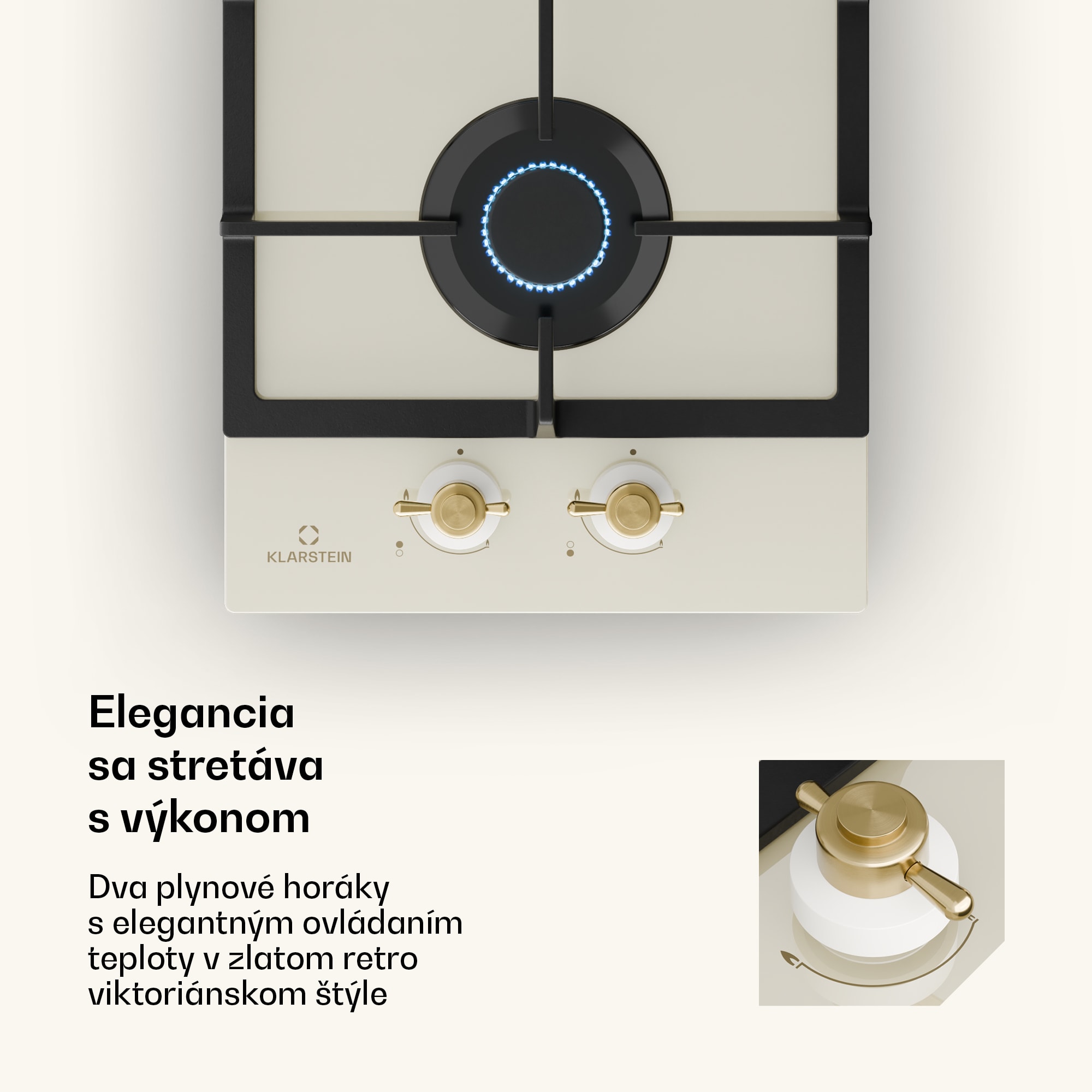 Klarstein Victoria Domino, plynová varná doska, 2 Sabaf horáky, sklokeramika, retro dizajn – Obrázok 4