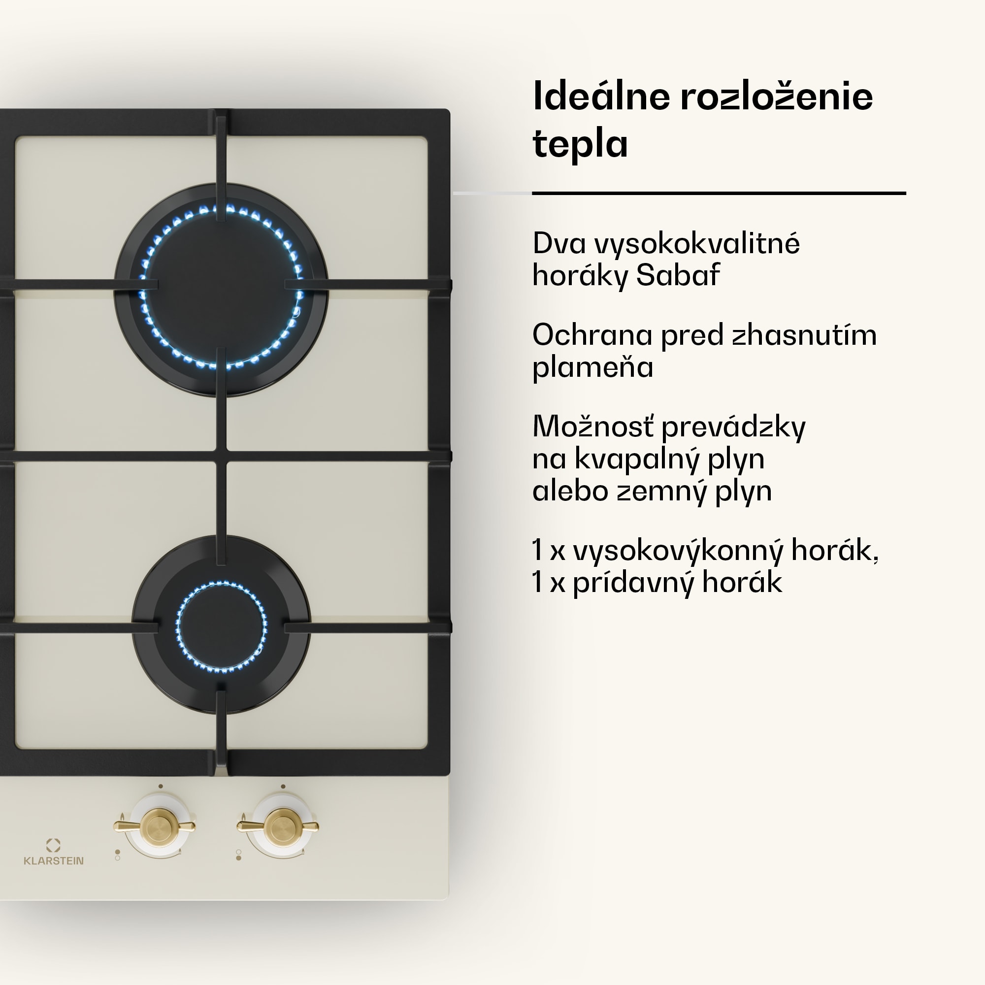 Klarstein Victoria Domino, plynová varná doska, 2 Sabaf horáky, sklokeramika, retro dizajn – Obrázok 5