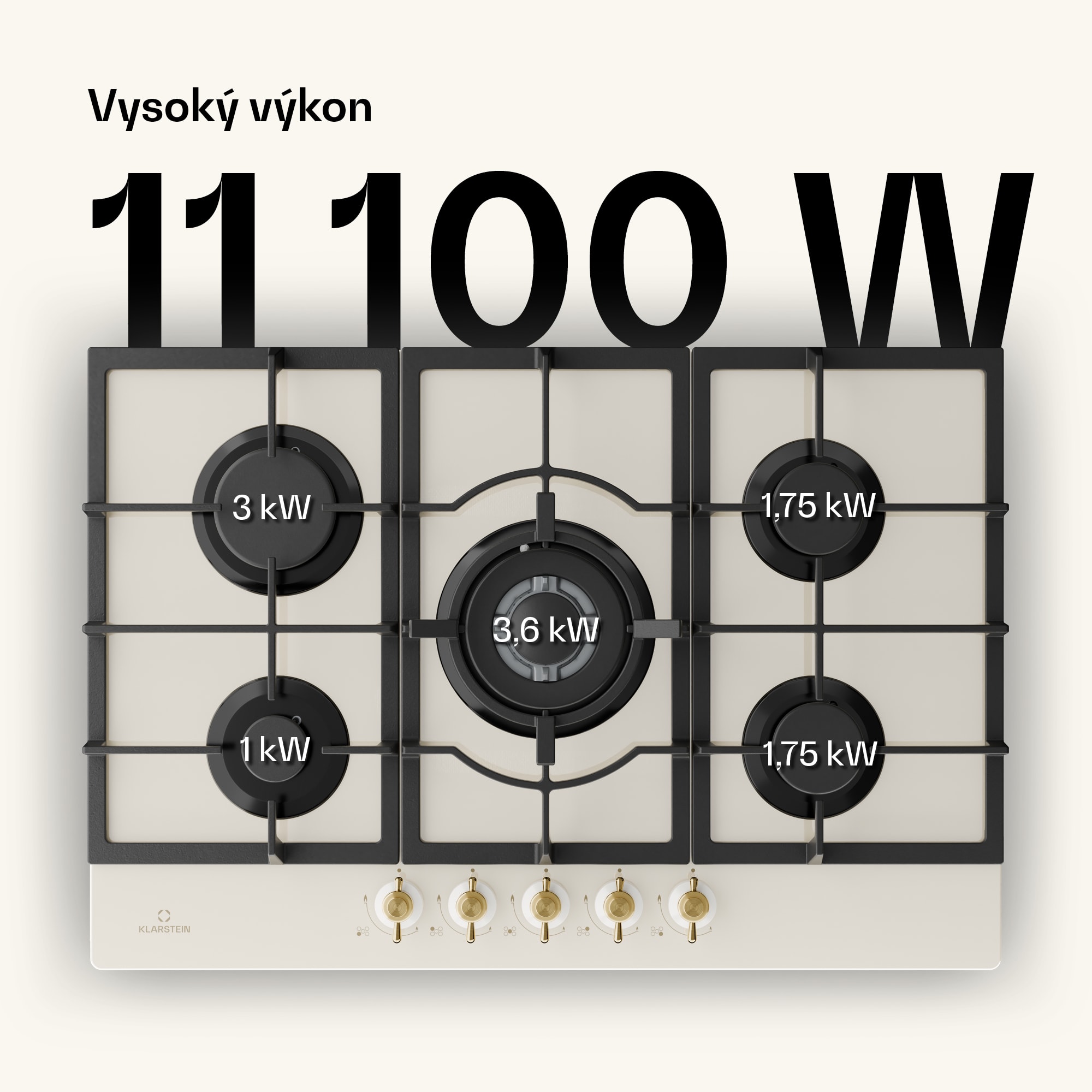 Klarstein Victoria 5, plynová varná doska, 5 Sabaf horákov, sklokeramika, retro vzhľad – Obrázok 3