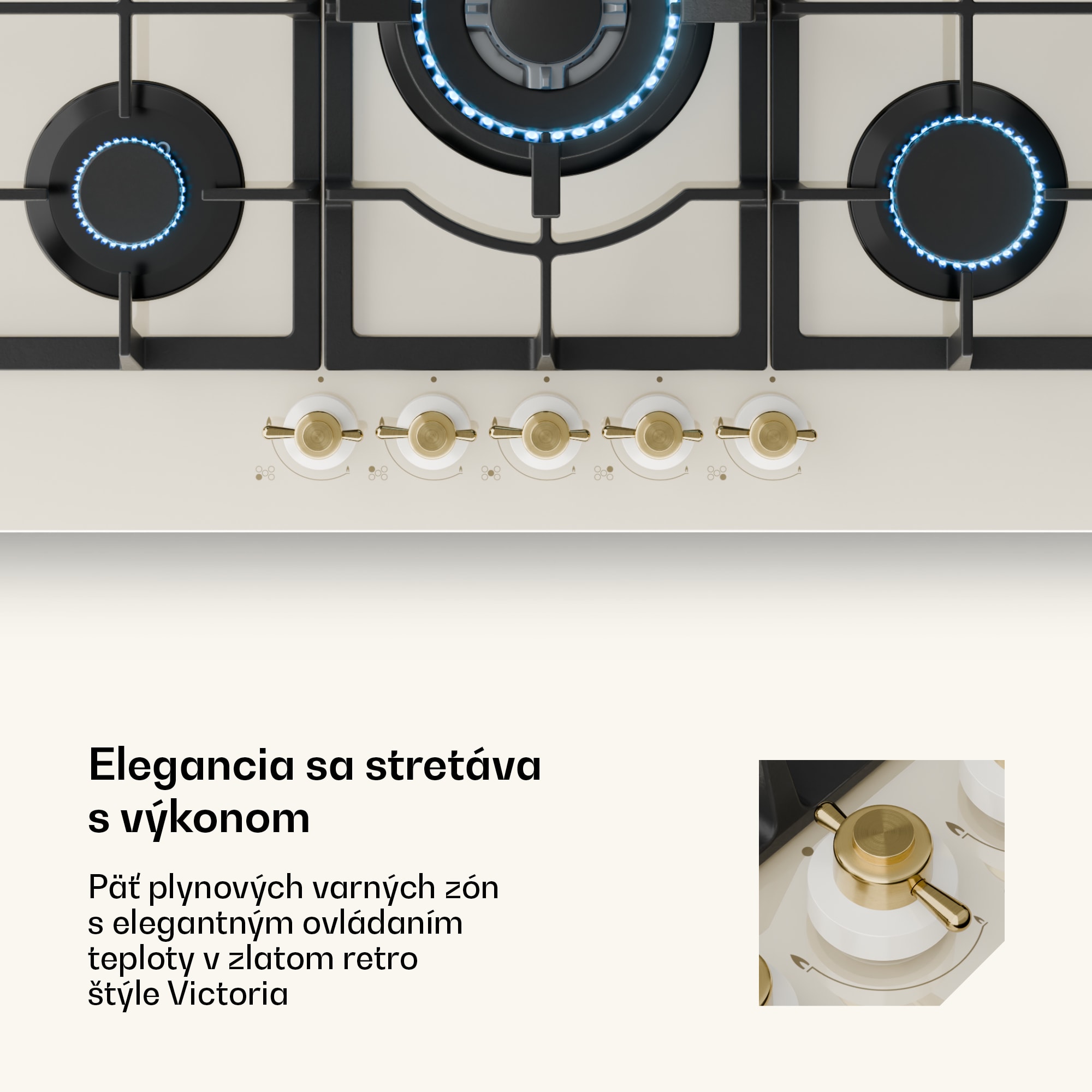 Klarstein Victoria 5, plynová varná doska, 5 Sabaf horákov, sklokeramika, retro vzhľad – Obrázok 4