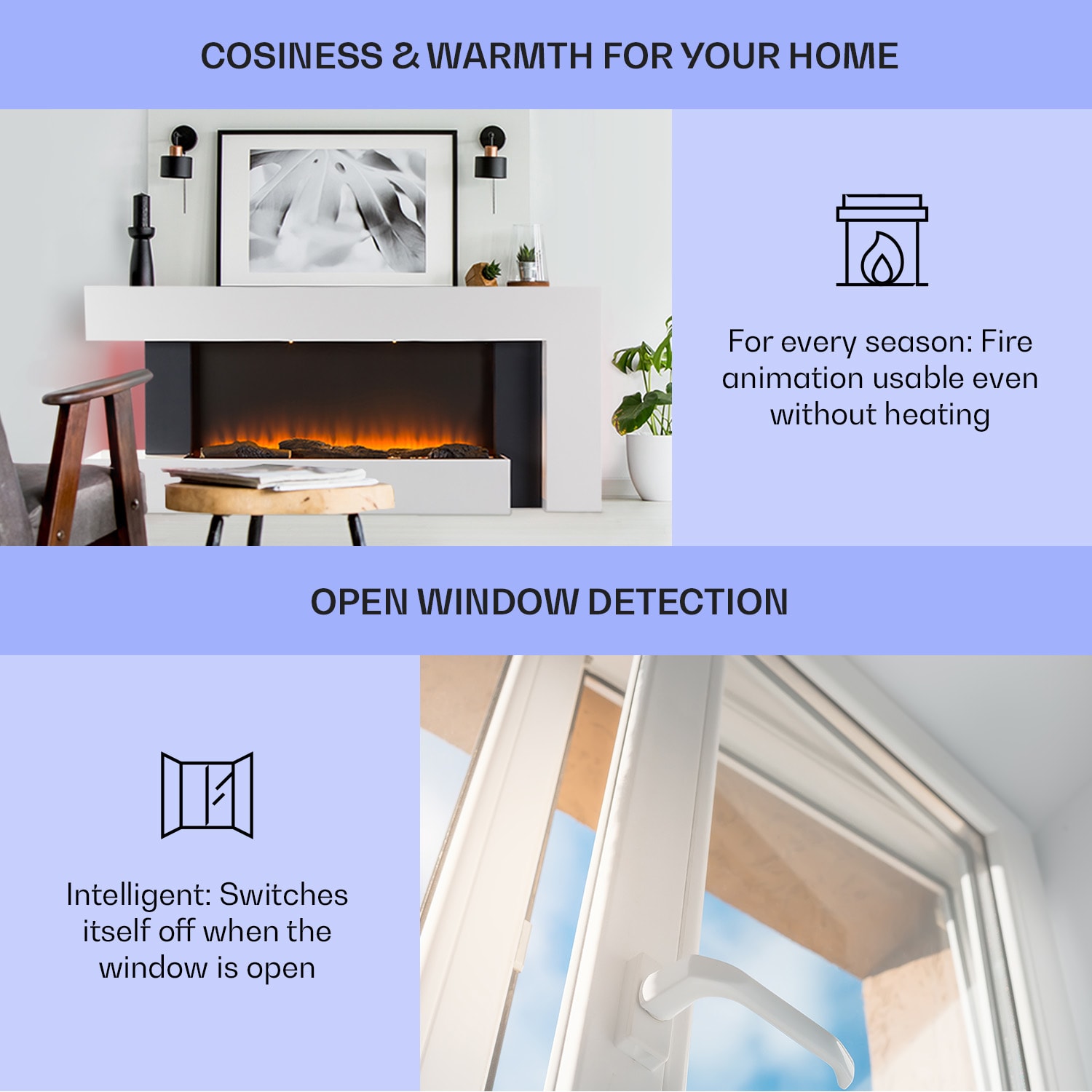 Klarstein Studio Light & Fire 2 Smart, krb, 1000/2000 W, MDF, WiFi Control – Obrázok 4