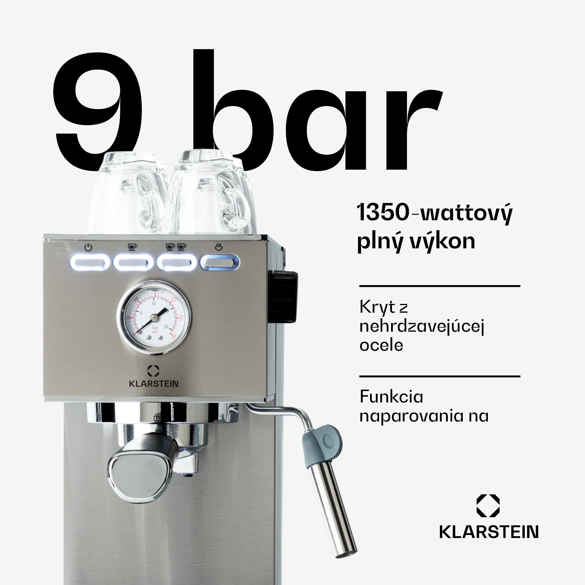 Klarstein Pausa, pákový kávovar, 1350 W, 20 bar, 1,4 l, nehrdzavejúca oceľ – Obrázok 2