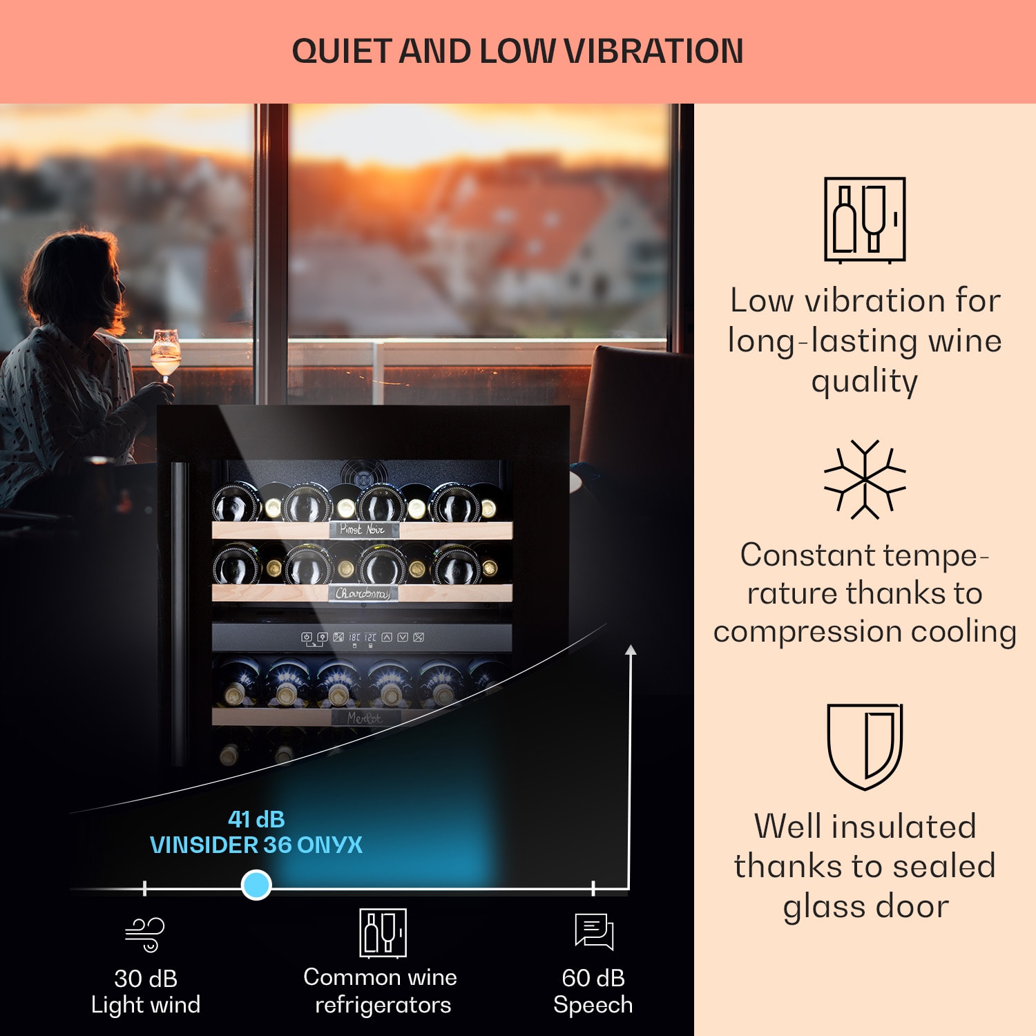 Klarstein Vinsider 36 Onyx Edition, vinotéka, 85 l, 5-22°C, 2 zóny – Obrázok 4