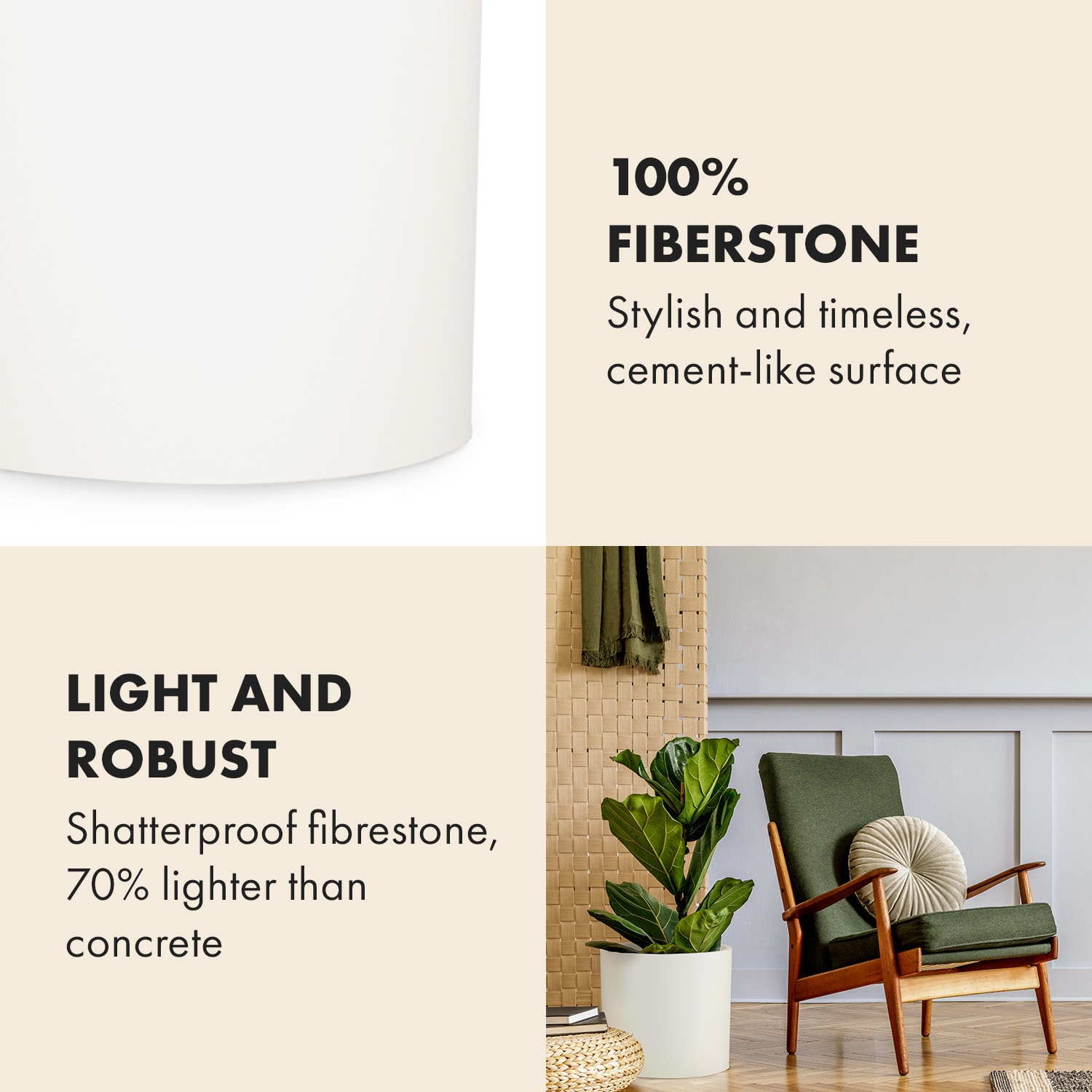 Blumfeldt Gendt, kvetináč, vrchný kvetináč, súprava 2 kusov, veľkosti L/XL, fiberstone, interiér/exteriér – Obrázok 3