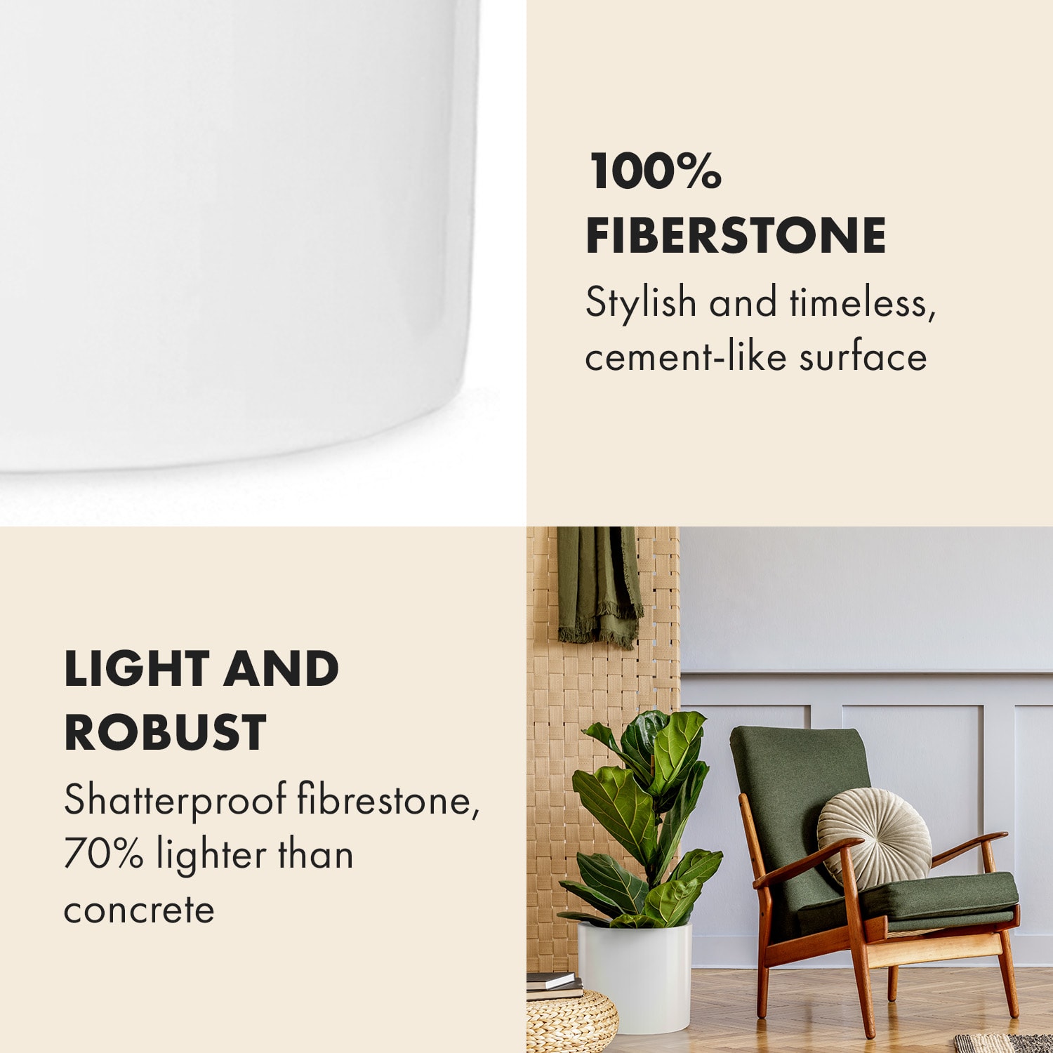 Fox & Fern Gendt, kvetináč, fiberstone, interiér/exteriér – Obrázok 3